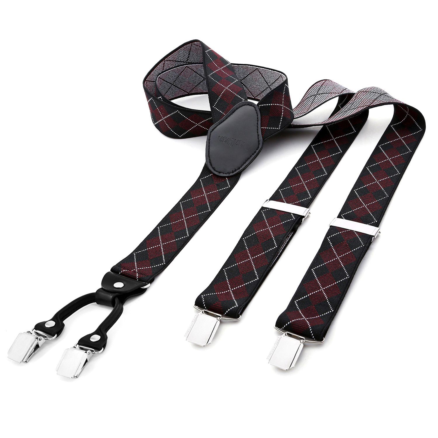 DonDon Подтяжки DonDon® Herren Подтяжки breit 4 Clips mit Leder in Y-Form elastisch (1-St) Y-Form, verstellbar mit Clipverschluß, elastisch