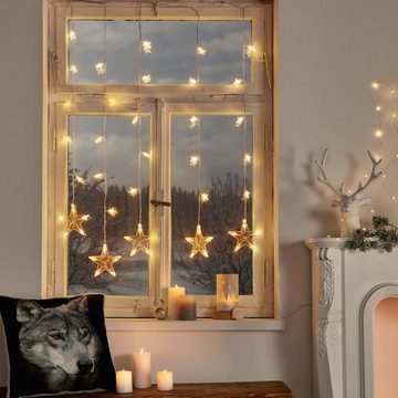 Home-trends24.de LED-Lichterkette Lichtervorhang Beleuchtung Sterne Weihnachten Timer Warmweiß