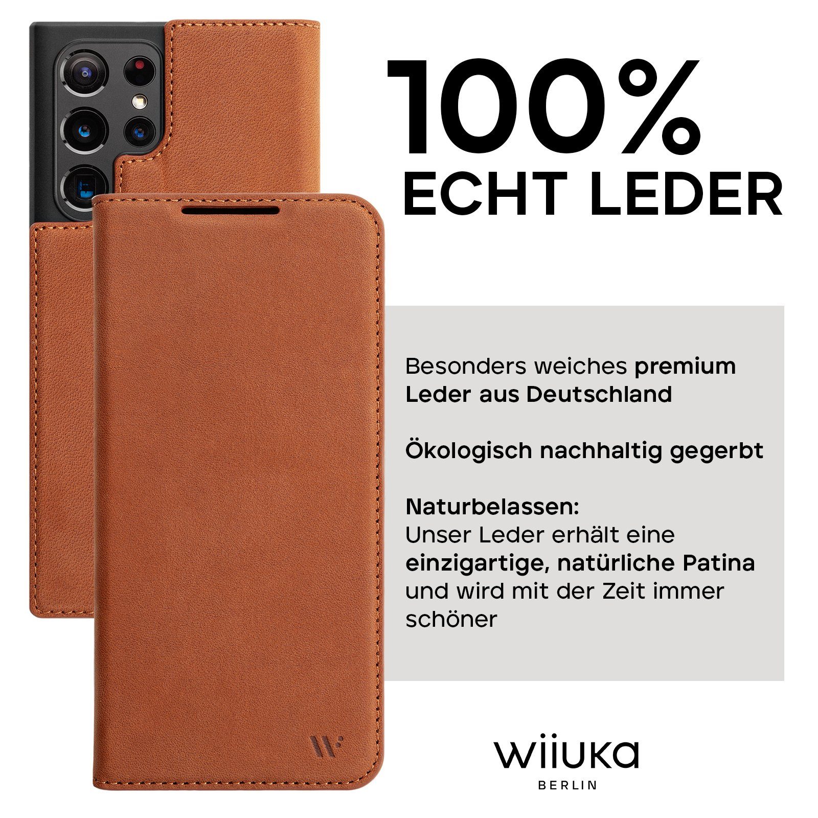 wiiuka Handyhülle suiit MORE Hülle für Samsung Galaxy S22 Ultra, Klapphülle Handgefertigt - Deutsches Leder, Premium Case