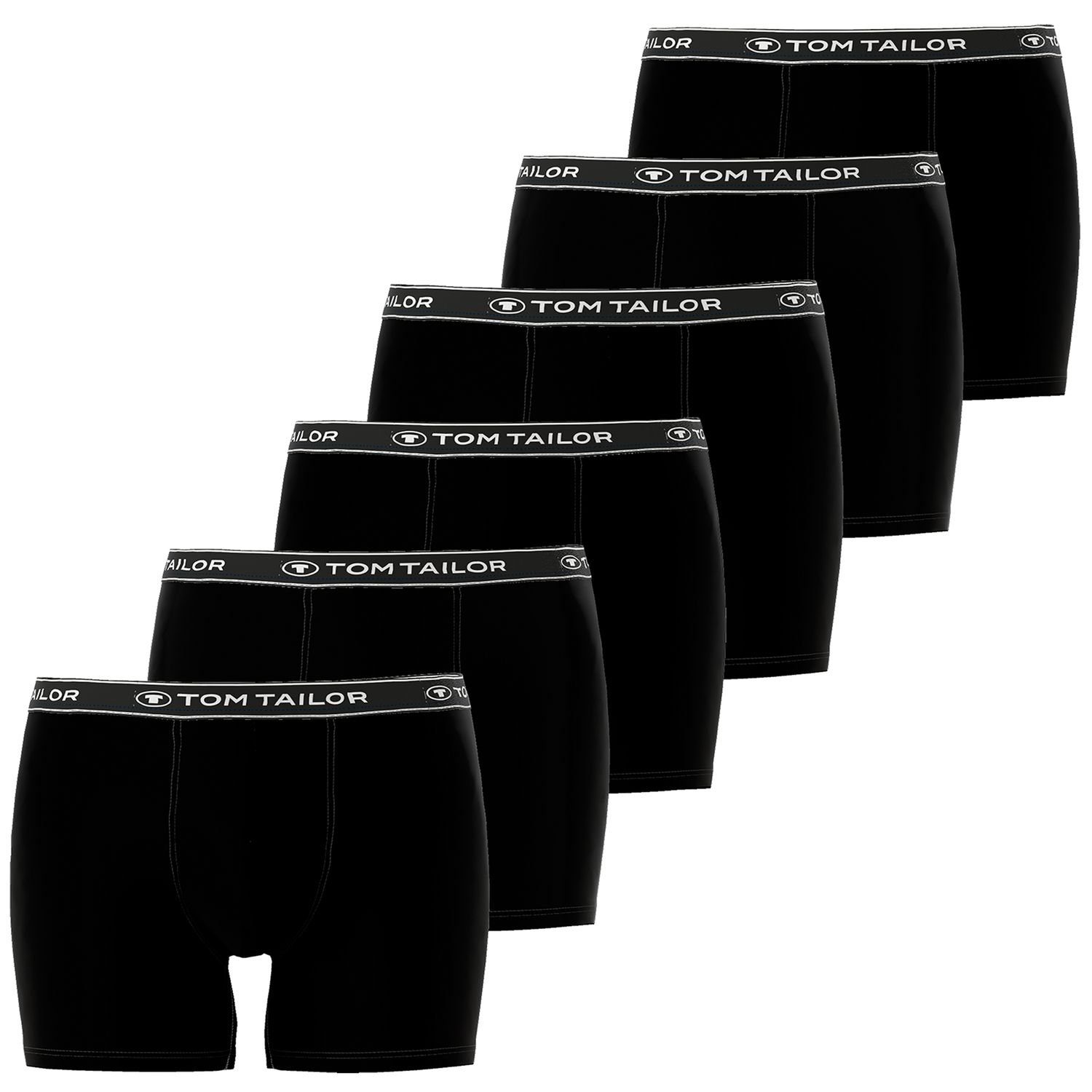 (6-St) elastisch, mit im Schwarz 6er Bein, Logo-Bund, TOM Boxershorts Pack längerem TAILOR