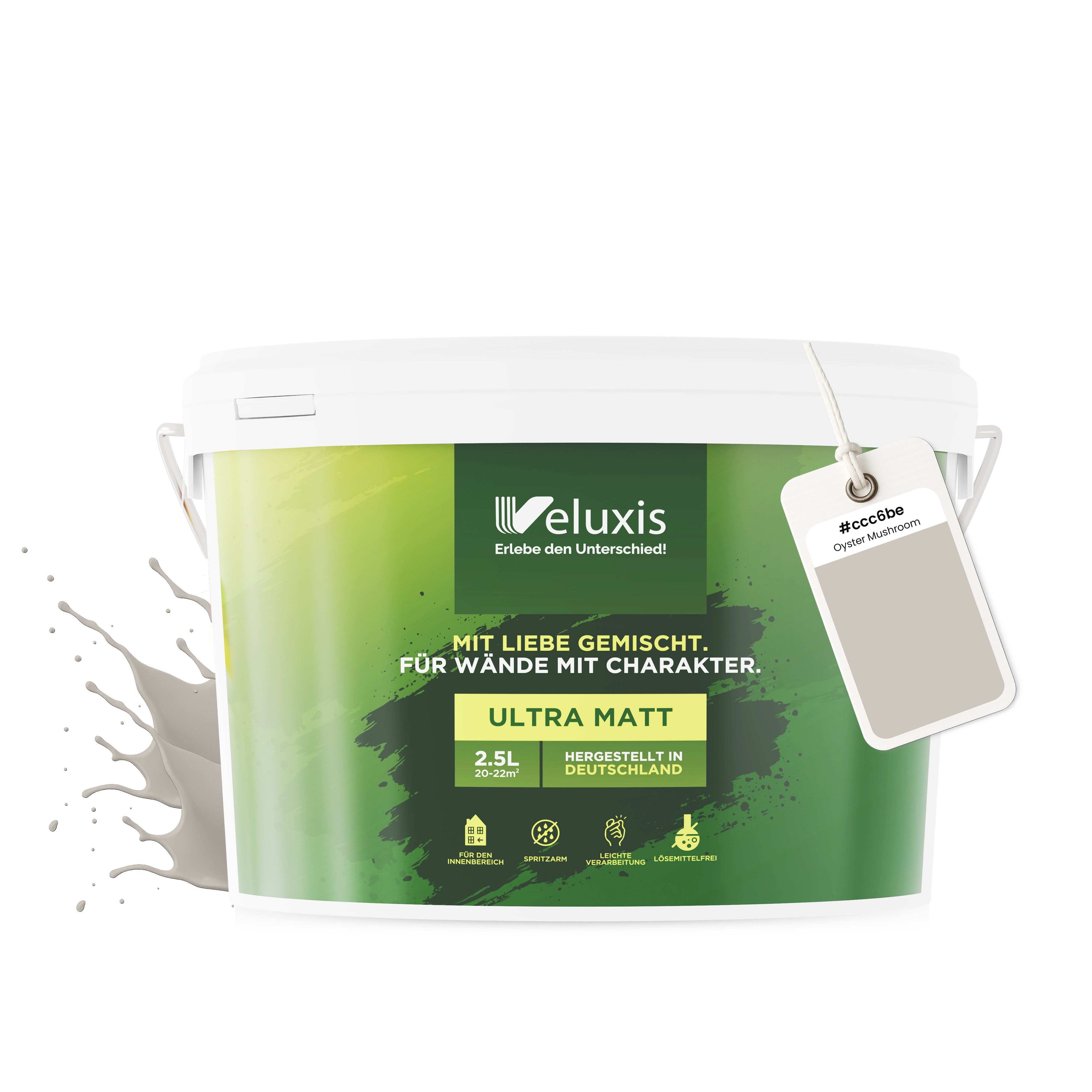 Veluxis Wandfarbe Veluxis® Wandfarbe Universal, Deckkraft-Klasse 1, Streifenfrei, tropfarm & VOC-frei