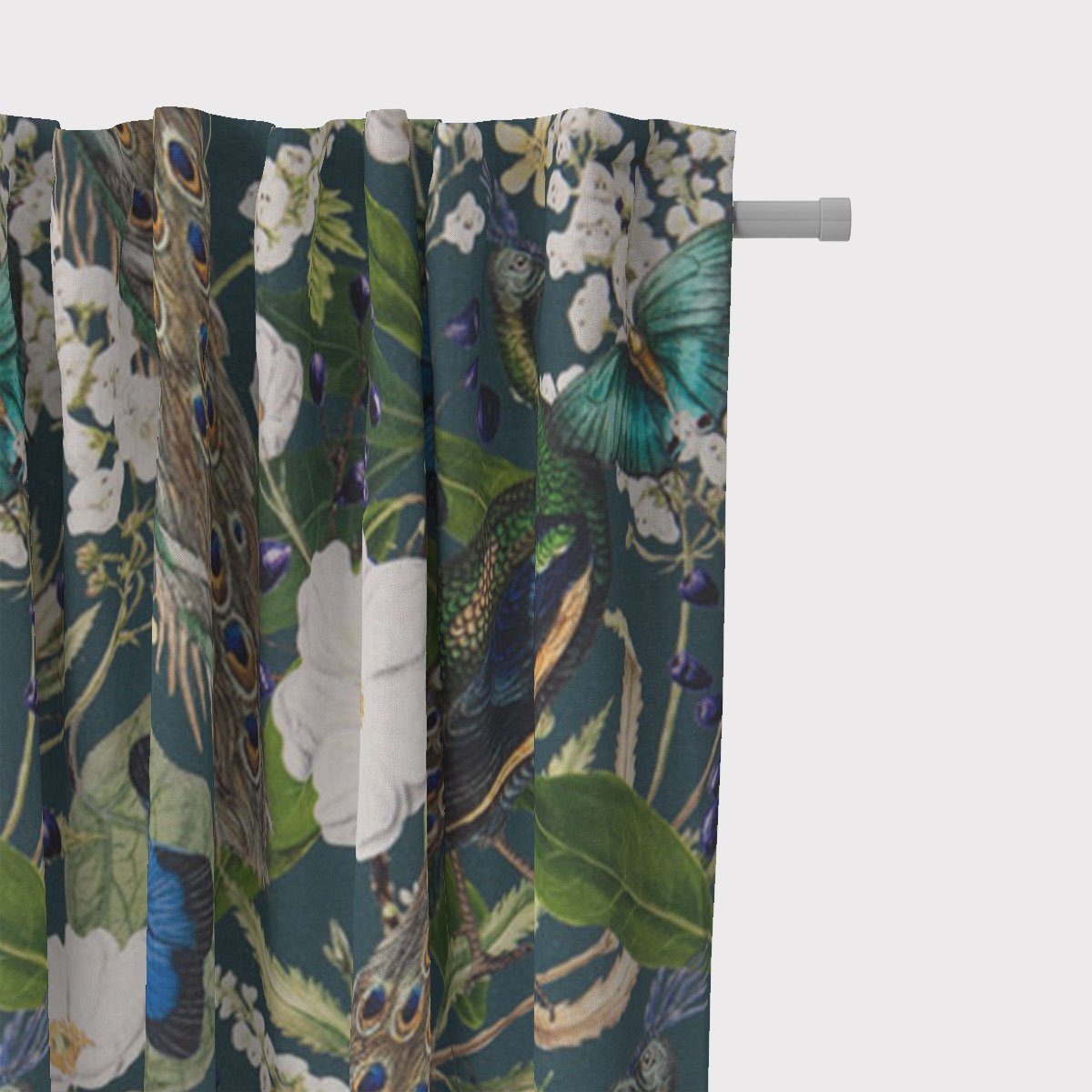 SCHÖNER LEBEN. Vorhang SCHÖNER LEBEN. Vorhang Velvet Deluxe Samt Pfau Blüten petrol 245cm, Smokband, blickdicht, Samt, handmade