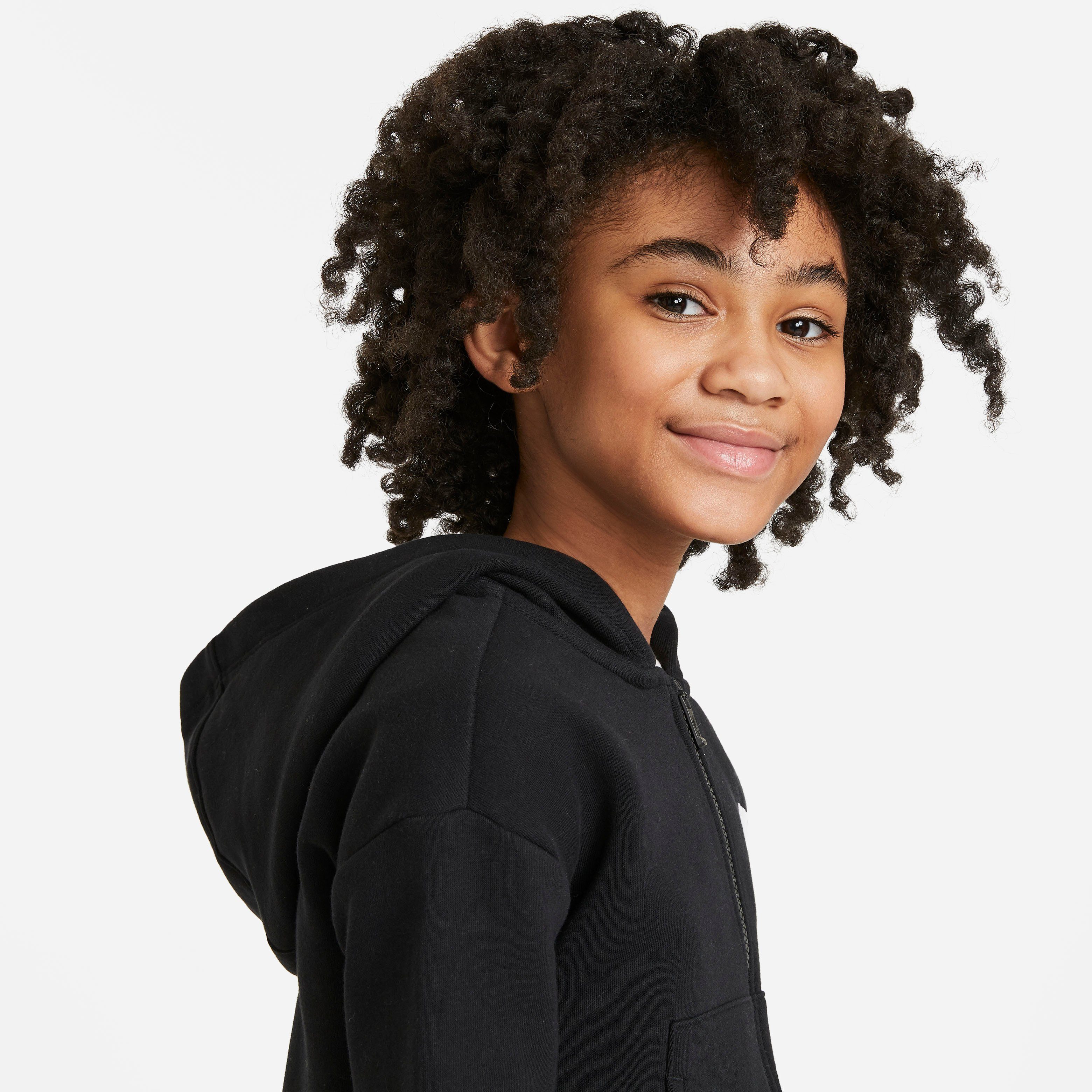 Full-Zip Kids' Club Nike Hoodie schwarz Big Sportswear Fleece (Girls) Kapuzensweatjacke