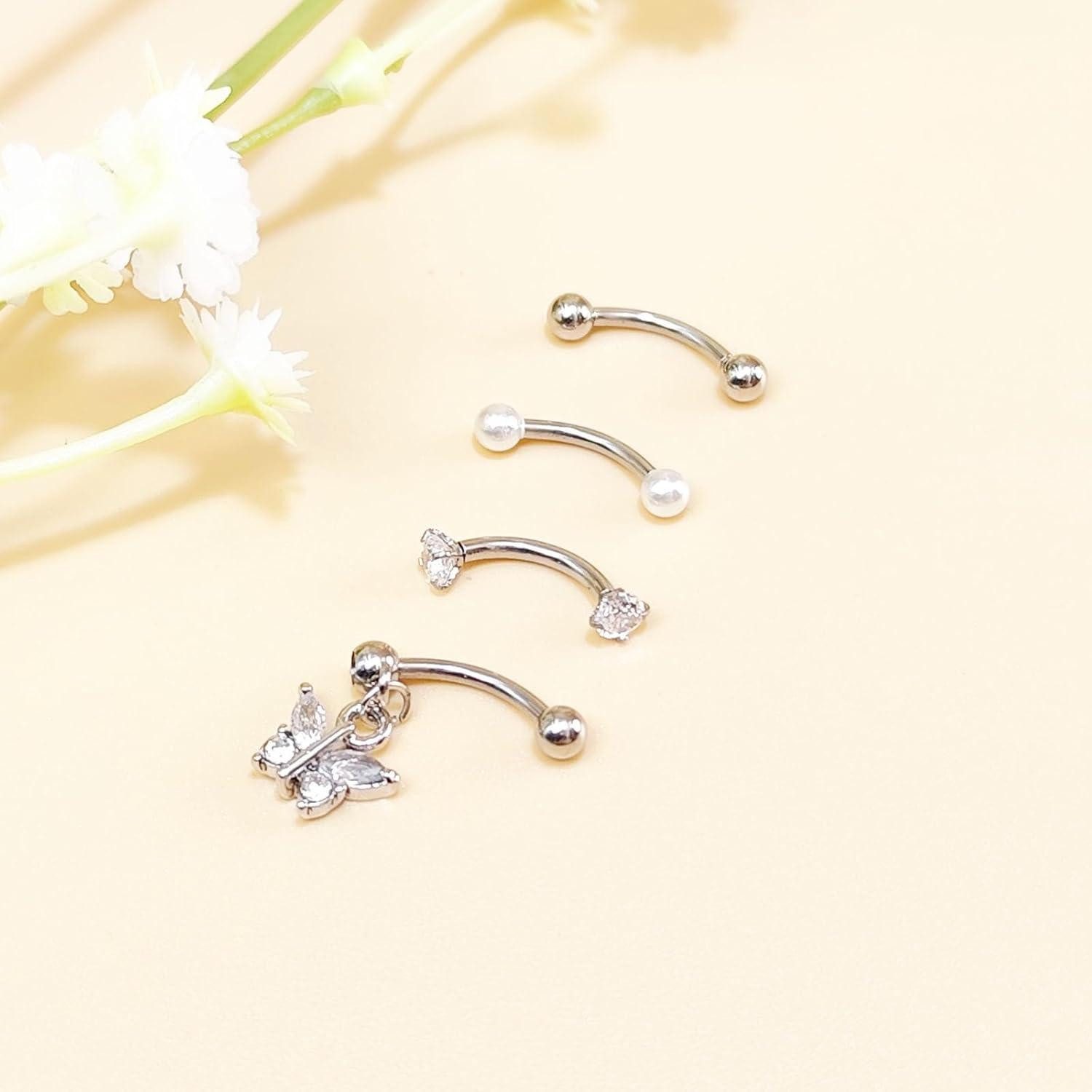 Besyvvin Augenbrauenpiercing Augenbrauenpiercing Set 4stk Chirurgenstahl Curved Barbell 1,2mm 8mm