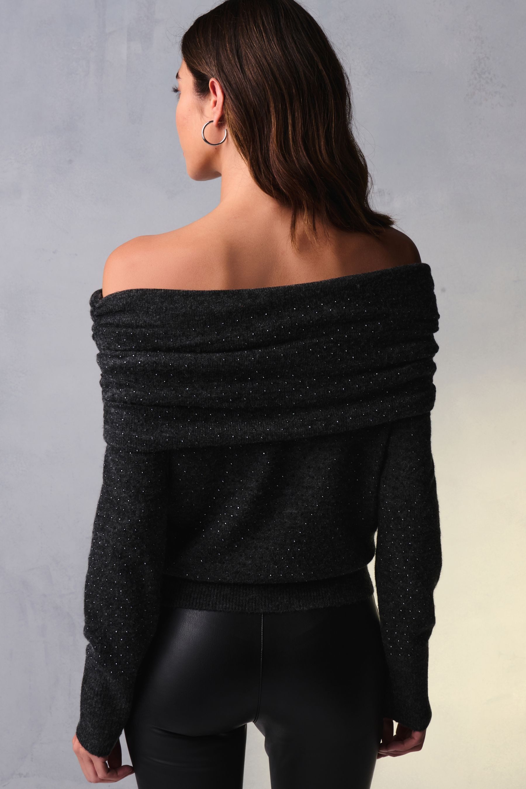 Next Carmenpullover Schulterfreier, glitzernder Bardot-Strickpullover (1-tl günstig online kaufen