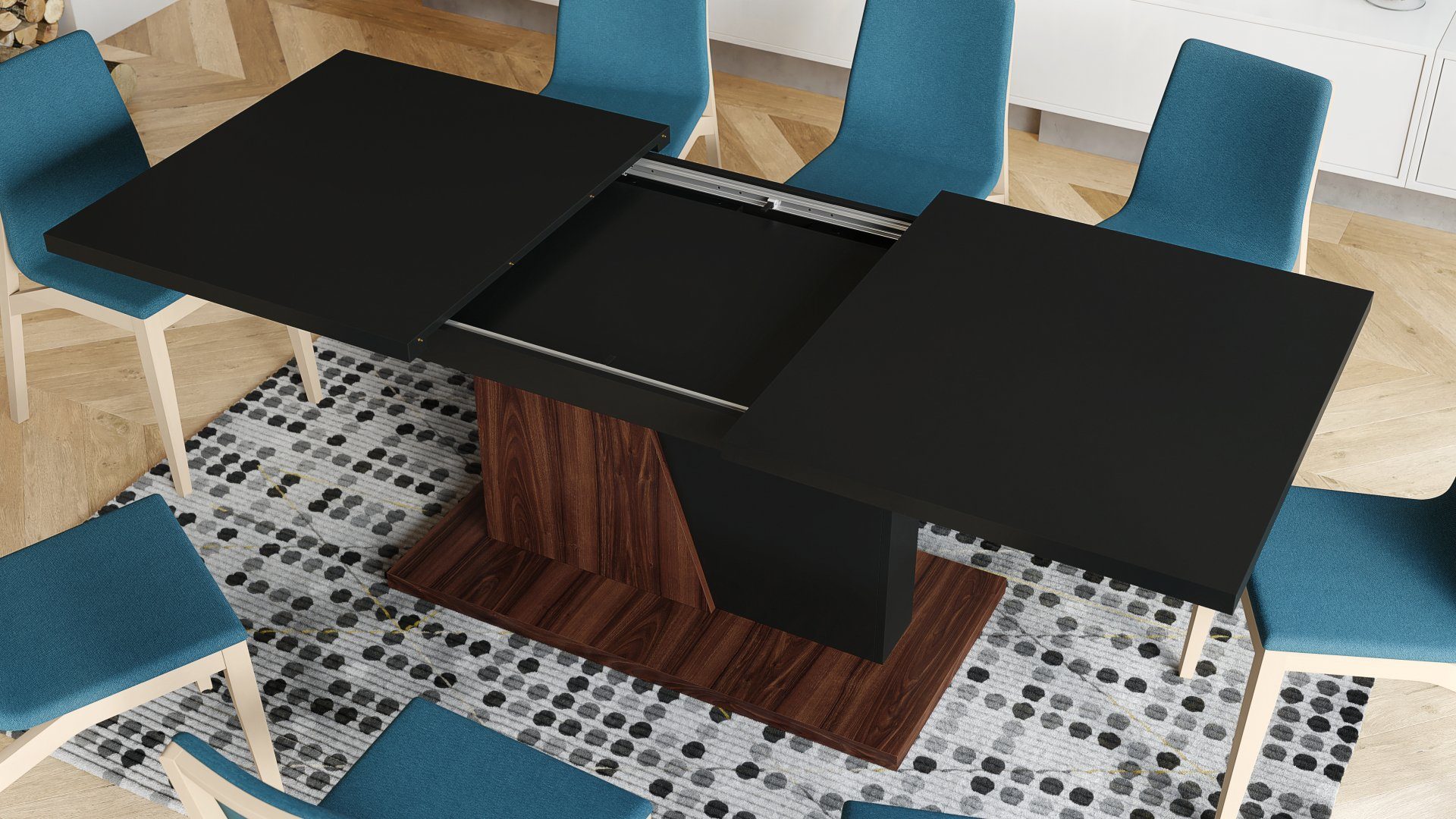 218 cm Noir Mazzoni bis Esstisch Esstisch matt Design Nussbaum Tisch Schwarz ausziehbar Noble 160 -