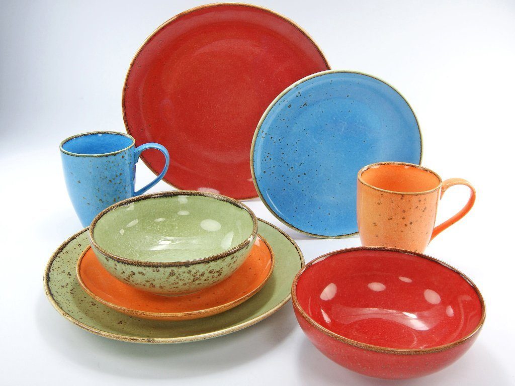 CreaTable Kombiservice Geschirr-Set NATURE COLLECTION Summer (16-tlg), 4 Personen, Steinzeug, Service, Naturfarben mit Sprenkeln, 16 Teile, für 4 Personen