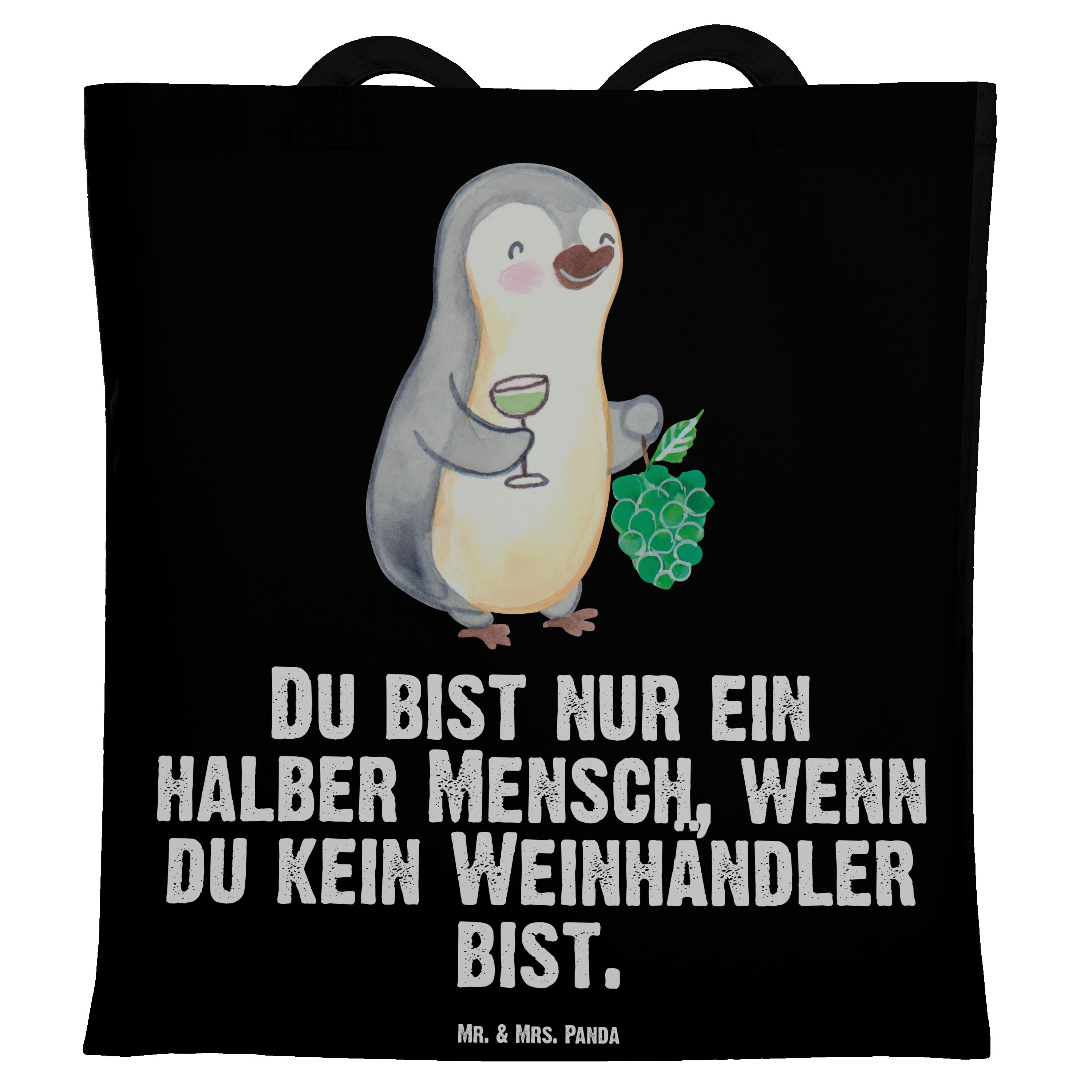 Mr. & Mrs. Panda Tragetasche Weinhändler mit Herz - Schwarz - Geschenk, Einkaufstasche, Beuteltasc (1-tlg)