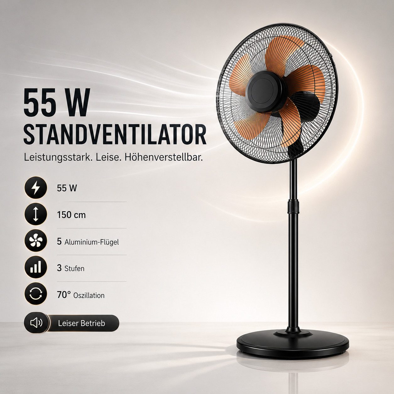 Ertex Standventilator Stand Ventilator 55W Metro 150cm Höhe Turmventilator Kühler