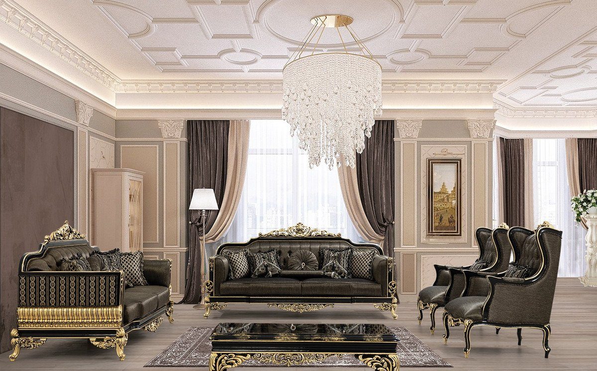 Casa Padrino cm Wohnzimmertisch Gold Schwarz Luxus Möbel x 110 Barock im - Couchtisch x Barockstil Couchtisch - 84 H. 48 / Prunkvoller