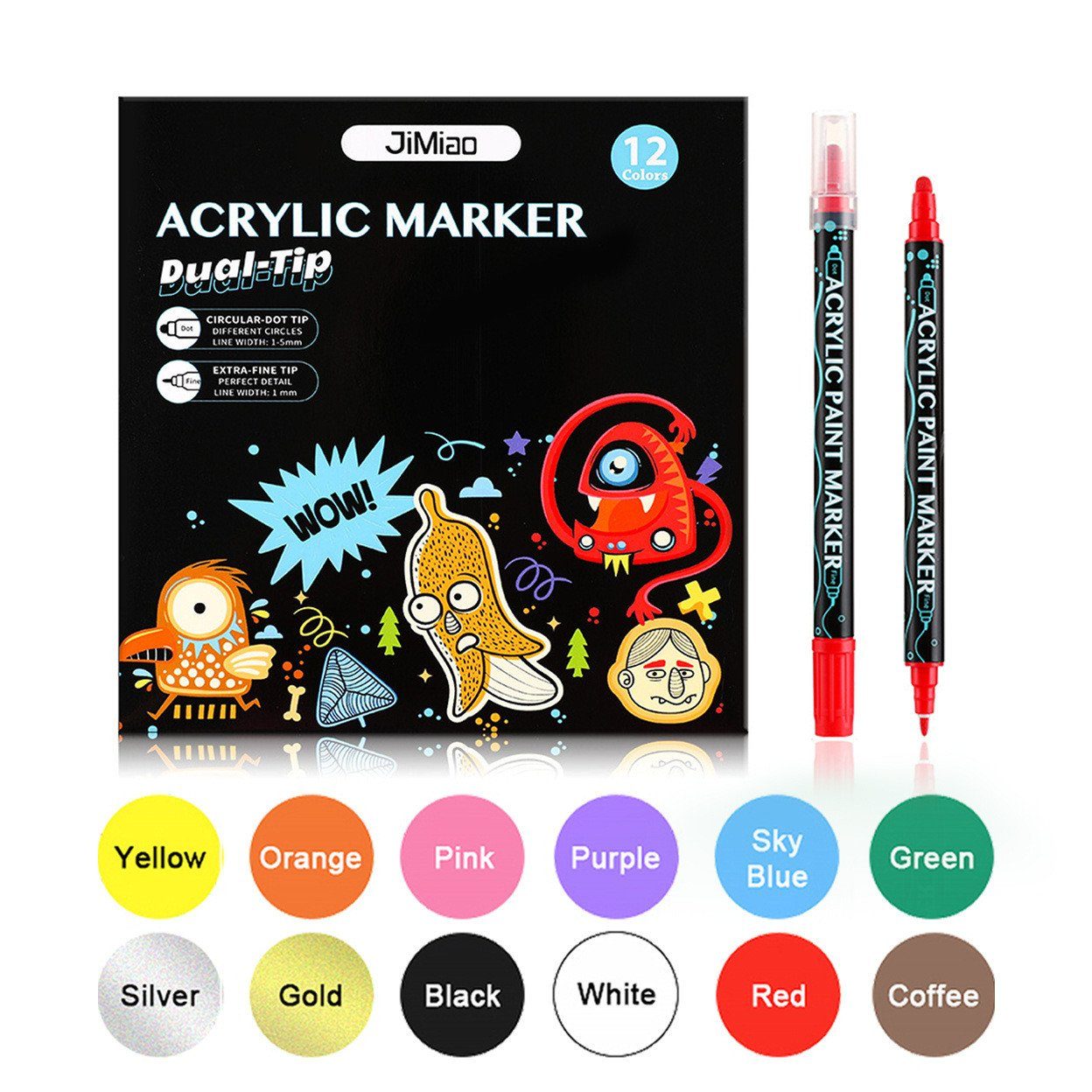 XDeer Lackmarker Acrylstifte für Steine,Farben Wasserfest Dual Tip Marker Stifte für, Papier,Leinwand, Glas, Holz - Ideal zum Basteln,Bemalen von Steinen