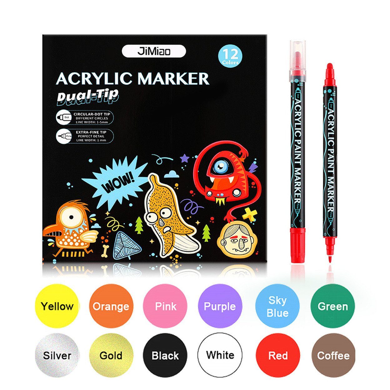 XDeer Lackmarker Acrylstifte für Steine,Farben Wasserfest Dual Tip Marker Stifte für, Papier,Leinwand, Glas, Holz - Ideal zum Basteln,Bemalen von Steinen 12