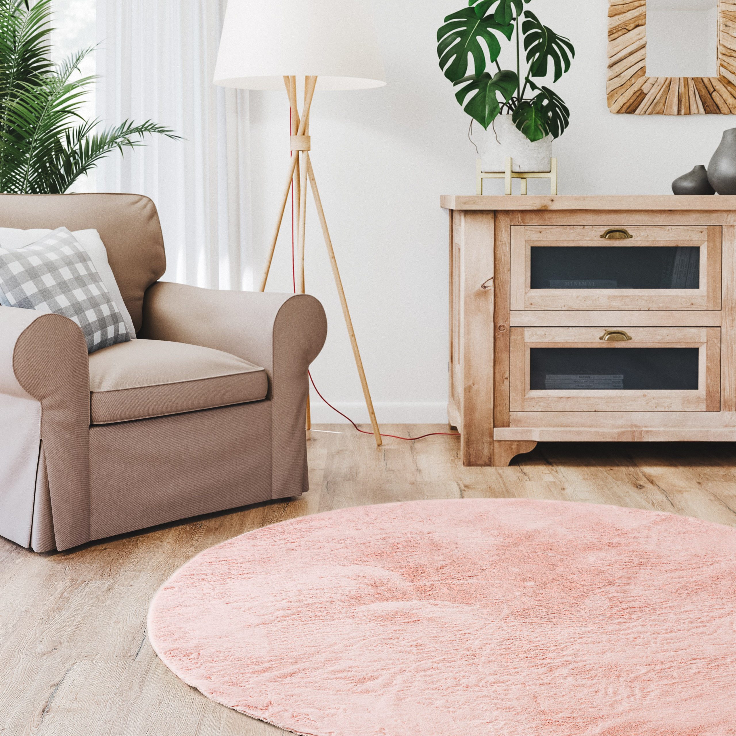 Interiyou Fellteppich Fargo, Rund, Höhe: 11 mm, Teppich Wohnzimmer, waschba günstig online kaufen