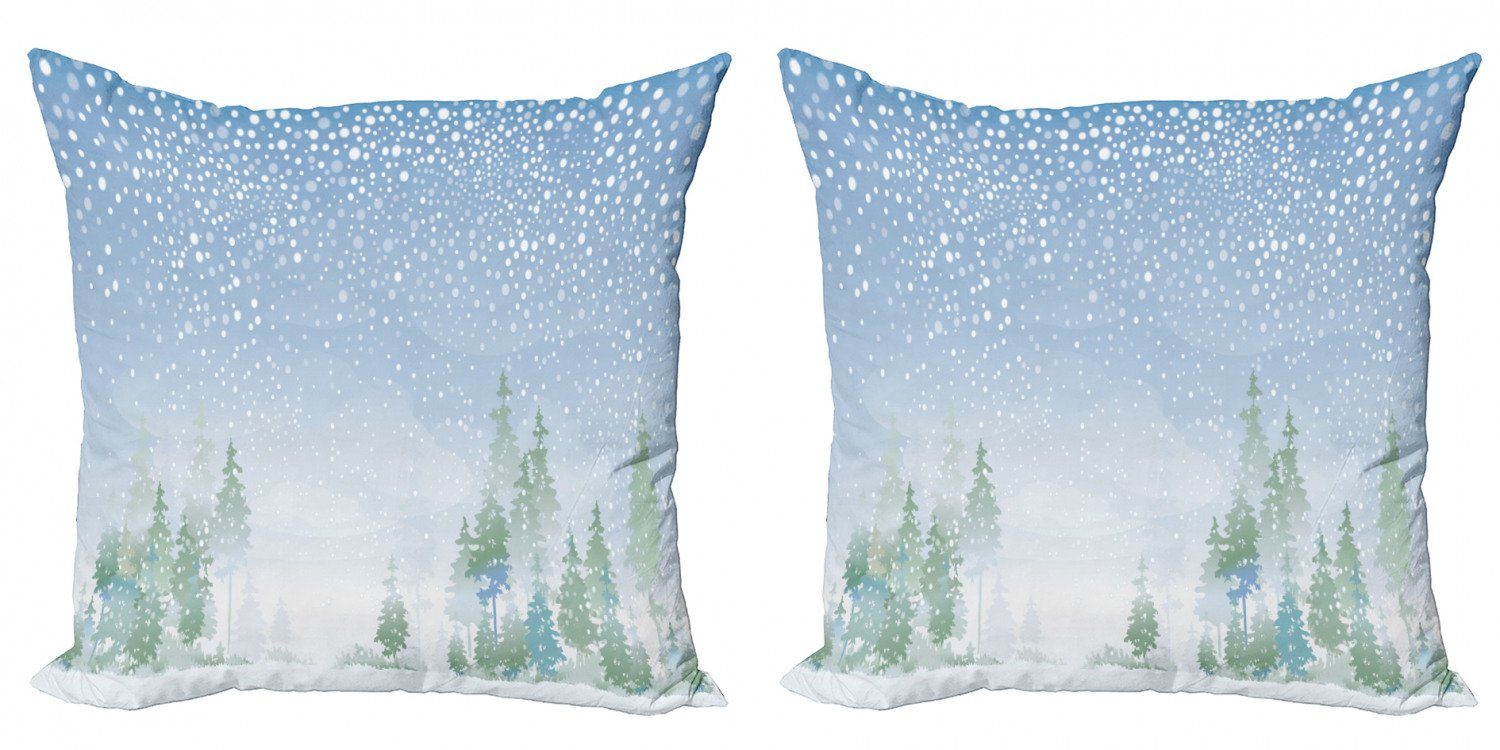 Kissenbezüge Modern Accent Doppelseitiger Digitaldruck, Abakuhaus (2 Stück), Snowy-Bäume Misty Outdoor-Szene