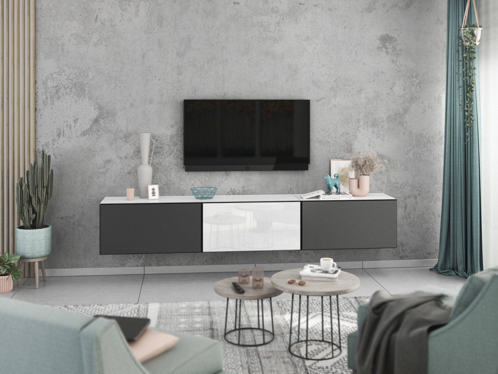 moebel-dich-auf Lowboard VARIANTO 4 (3 tlg., 228 cm breit, 3 St., TV-Schrank bestehend aus 3 Schränken mit Klappe), stehend und hängend