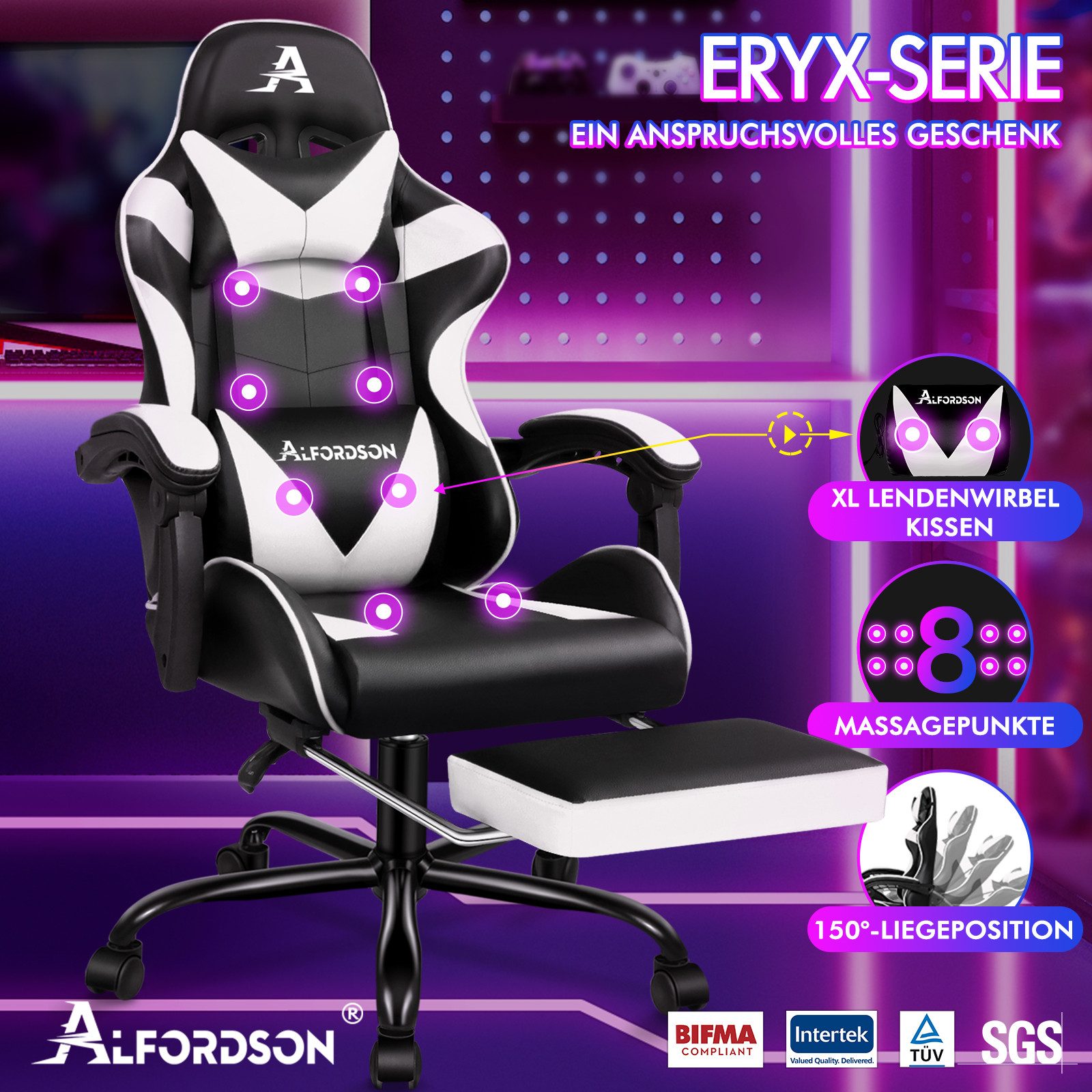 ALFORDSON Gaming-Stuhl mit Fußstütze, 8 Massagepunkten günstig online kaufen