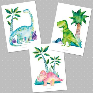 Sunnywall Poster Poster Kinderzimmer Dino Kids (3er Set), Dinosaurier Kids (Set, 3 St), Poster