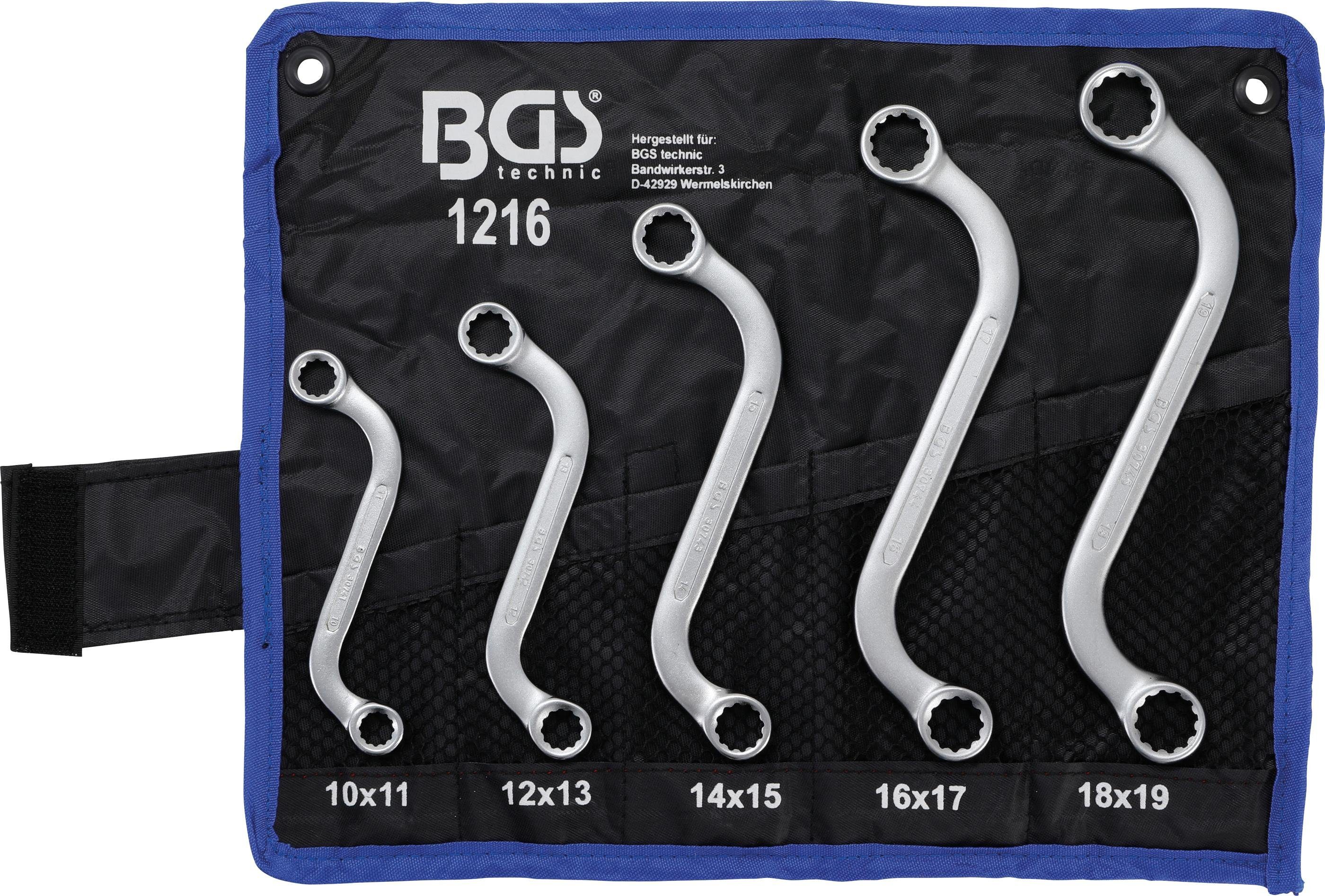 BGS technic Ringschlüssel Doppel-Ringschlüssel-Satz, S-Form, SW 10 x 11 - 18 x 19 mm, 5-tlg.