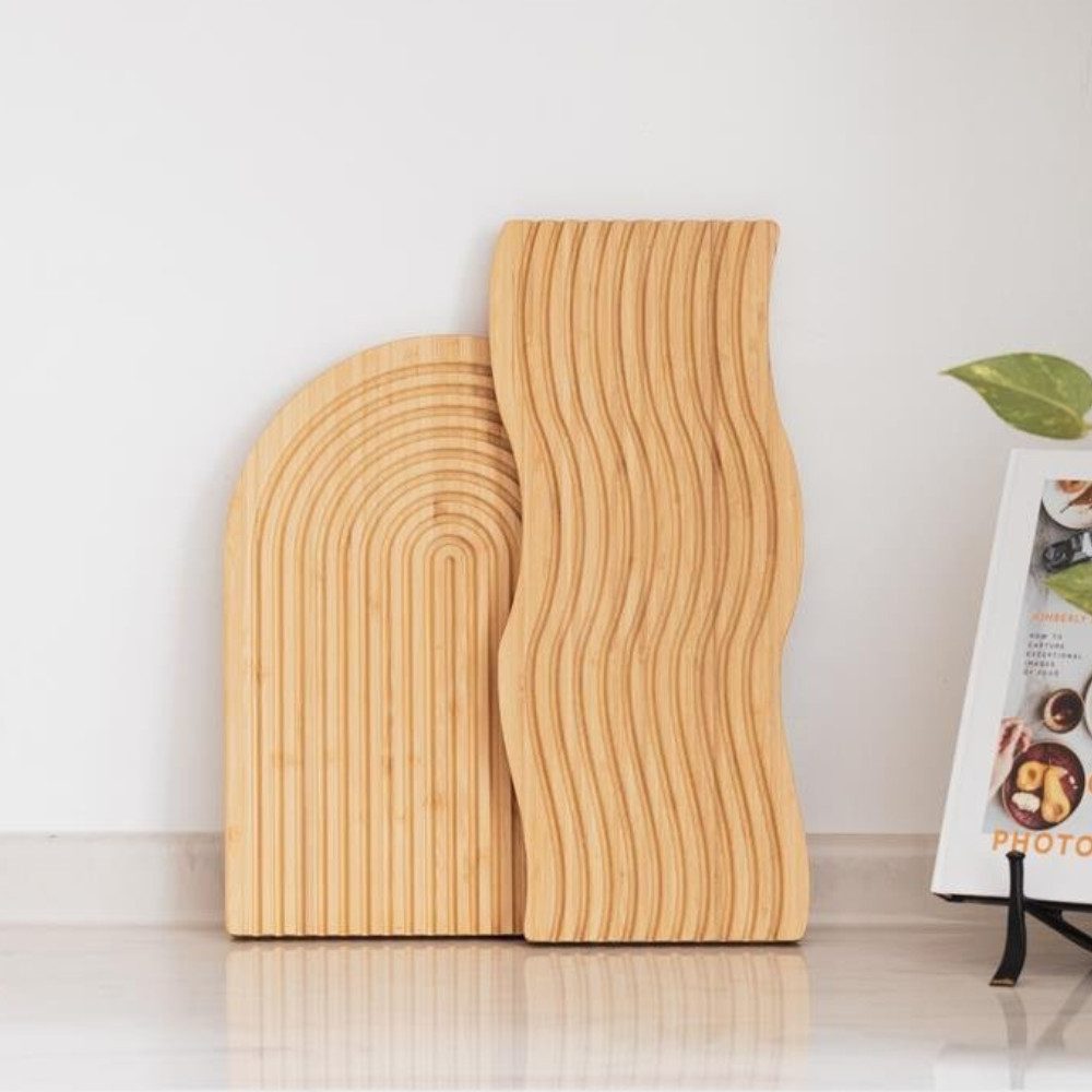 Mien Servierplatte Boho Deko Servierbrett, Snacks Teller in Wellenbogenform, Bambus, (Langlebig, 1-tlg., Maße: 39 x 15 x 2 cm I Natürliche Holzmaserung), Stilvolle Wohn- und Tischdekoration