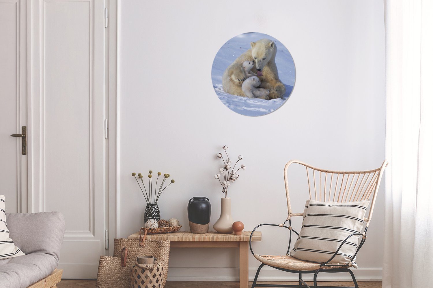 Weiß, Eisbären MuchoWow St), Gemälde Forex, 30x30 Wohnzimmer, Rundes (1 - Wandbild, cm Kreis Wanddekoration Schnee -