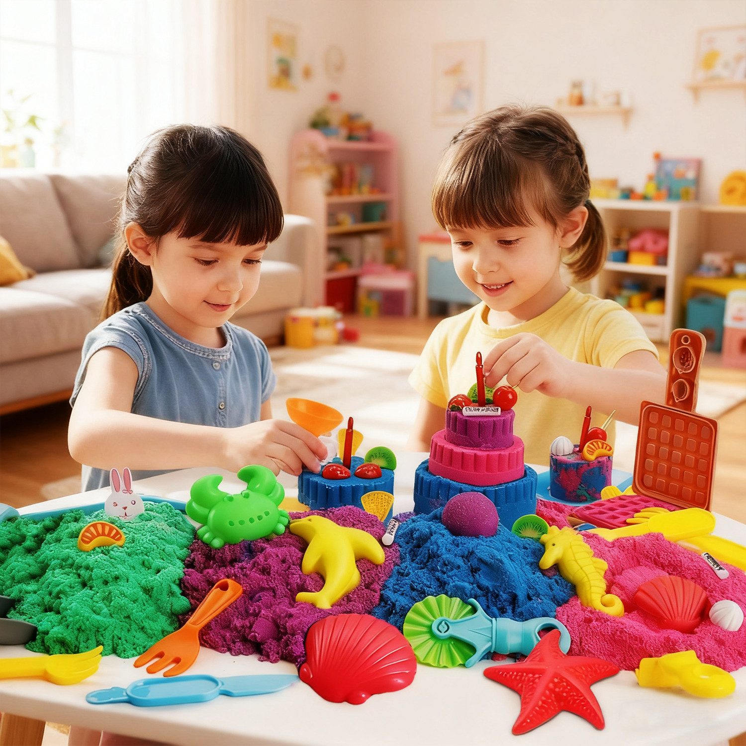 Coradoma Creative Set Sensory Toy Kinetic Sand & Ice Magic Play Sand Kneading Sand, 1800g, Sandpit with Lid, 4 Colors and Many Accessories