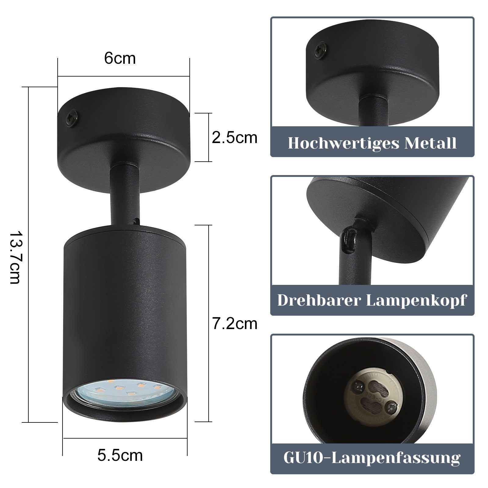 : deckenspot Flammig LED Spots Wandstrahler fest LED Modern Schwarz ZMH für Deckenstrahler Deckenlampe GU10 integriert, Industrial Flurlampe 1 Schlafzimmer, 330°Schwenkbar,