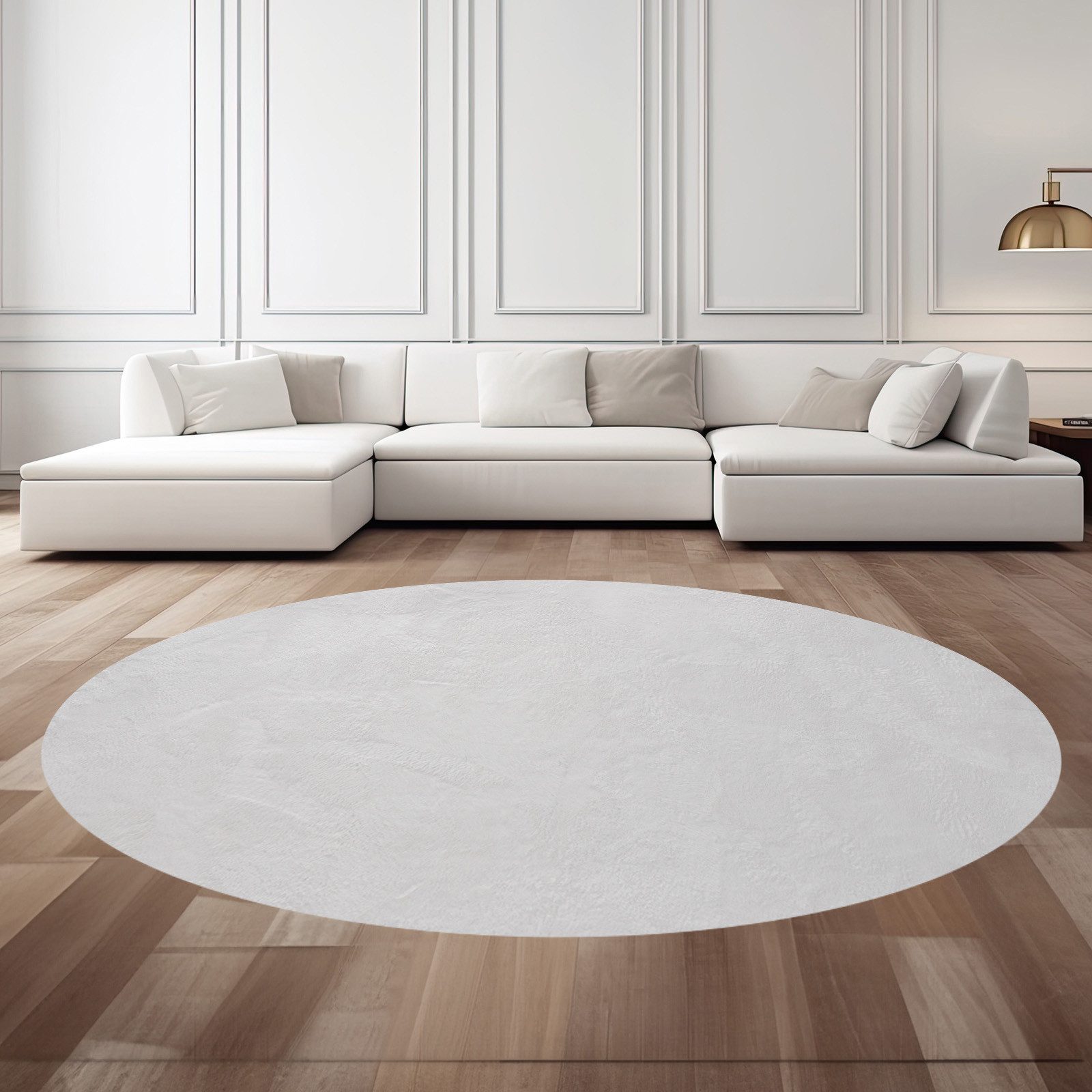 TaCa Home Teppich Flauschiges Hasenfell Imitat, oval, Höhe: 14 mm, Wohnzimmer Schlafzimmer Esszimmer Kinderzimmer, Weiß - 100 cm rund