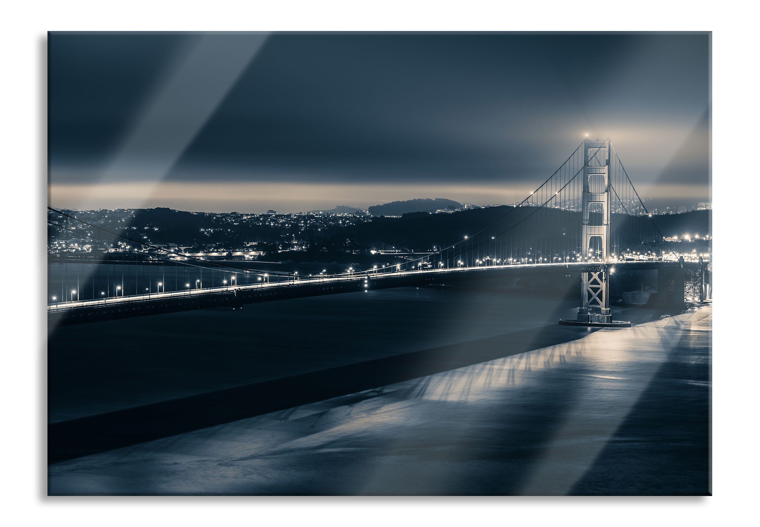 Pixxprint Glasbild Golden Gate Bridge in New York, Golden Gate Bridge in New York (1 St), Glasbild aus Echtglas, inkl. Aufhängungen und Abstandshalter | Bilder