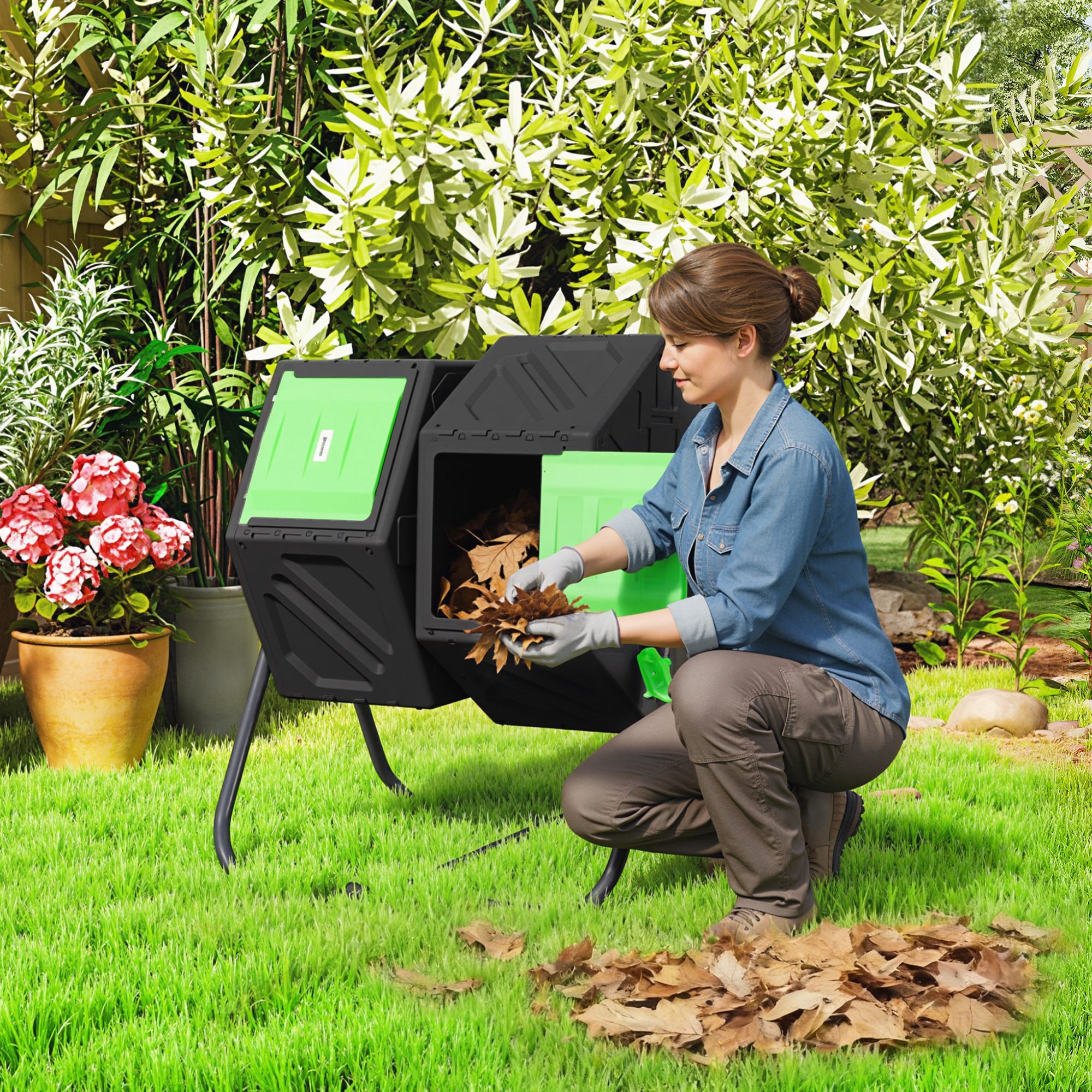 Outsunny Komposter 360° drehbar Schnellkomposter mit 24 Lüftungslöcher Thermokomposter, BxTxH: 67x60x77 cm, 130 l, (360° Drehbar Schnellkomposter, 1 St., Thermokomposter), für Garten, Küchen, Balkon