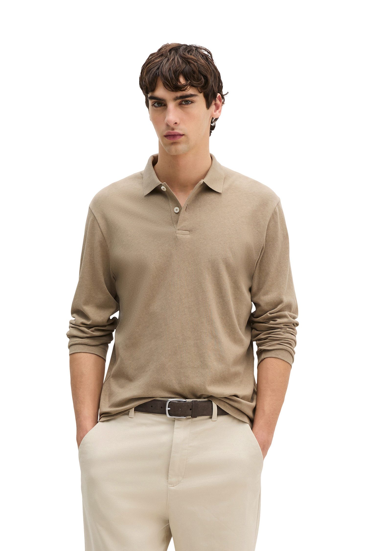 Marc O'Polo Langarm-Poloshirt aus Baumwoll-Leinen-Mix günstig online kaufen