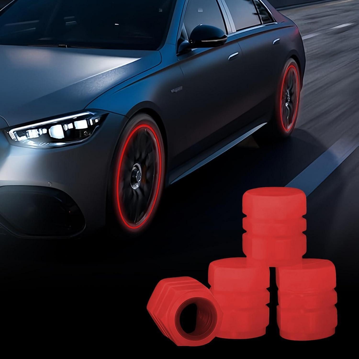LuxusKollektion Ventilkappe Ventilkappen Auto Leuchtend Fluoreszierend Universal 4 Stück Rot
