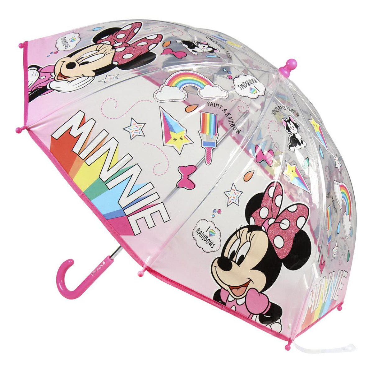 Cerda Langregenschirm Disney Minnie Mouse Regenschirm ⌀ 71 cm Leichter Kuppel-Schirm, Durchsichtige Kuppel
