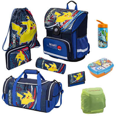 Familando Schulranzen Pokemon für Kinder von der 1. bis 4. Klasse (Set, 9-tlg), mit extra großer Sporttasche