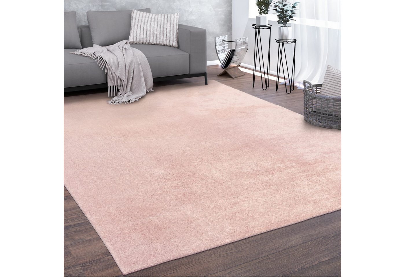 KADIMA DESIGN Teppich waschbar Unifarben Wohnzimmer schmutzabweisend Teppich Kurzflor, Rechteckig, Höhe: 14 mm, Florhöhe: 10 mm, 100% Polyester, Rechteckig, 60x100cm, Hellrosa