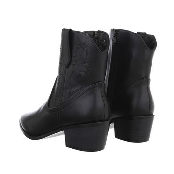 Ital-Design Damen Cowboyboots Western Westernstiefelette Blockabsatz Western- & Bikerboots in Schwarz