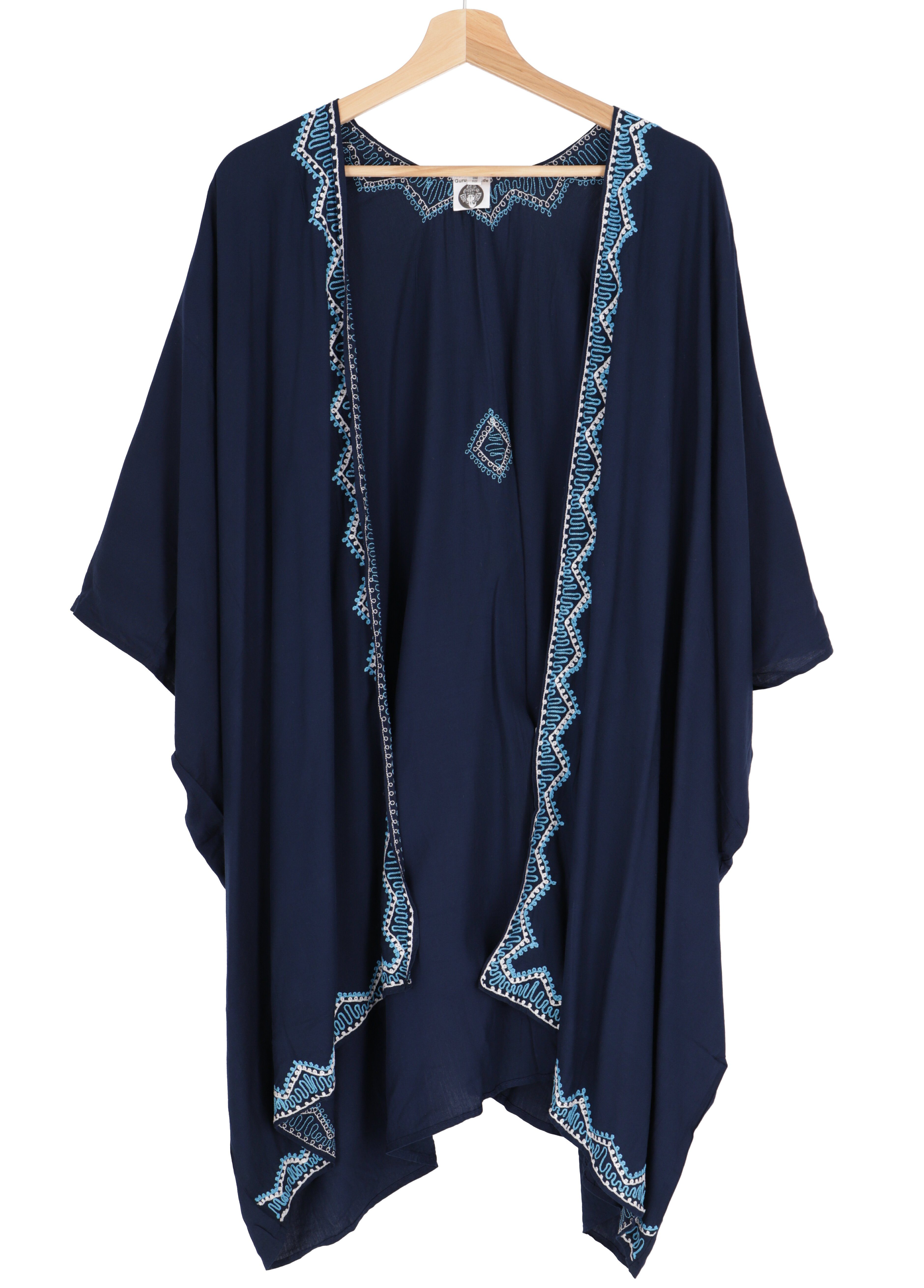 Guru-Shop Kimono Kurzer bestickter Sommer Kimono, Kaftan,.., alternative Bekleidung nachtblau