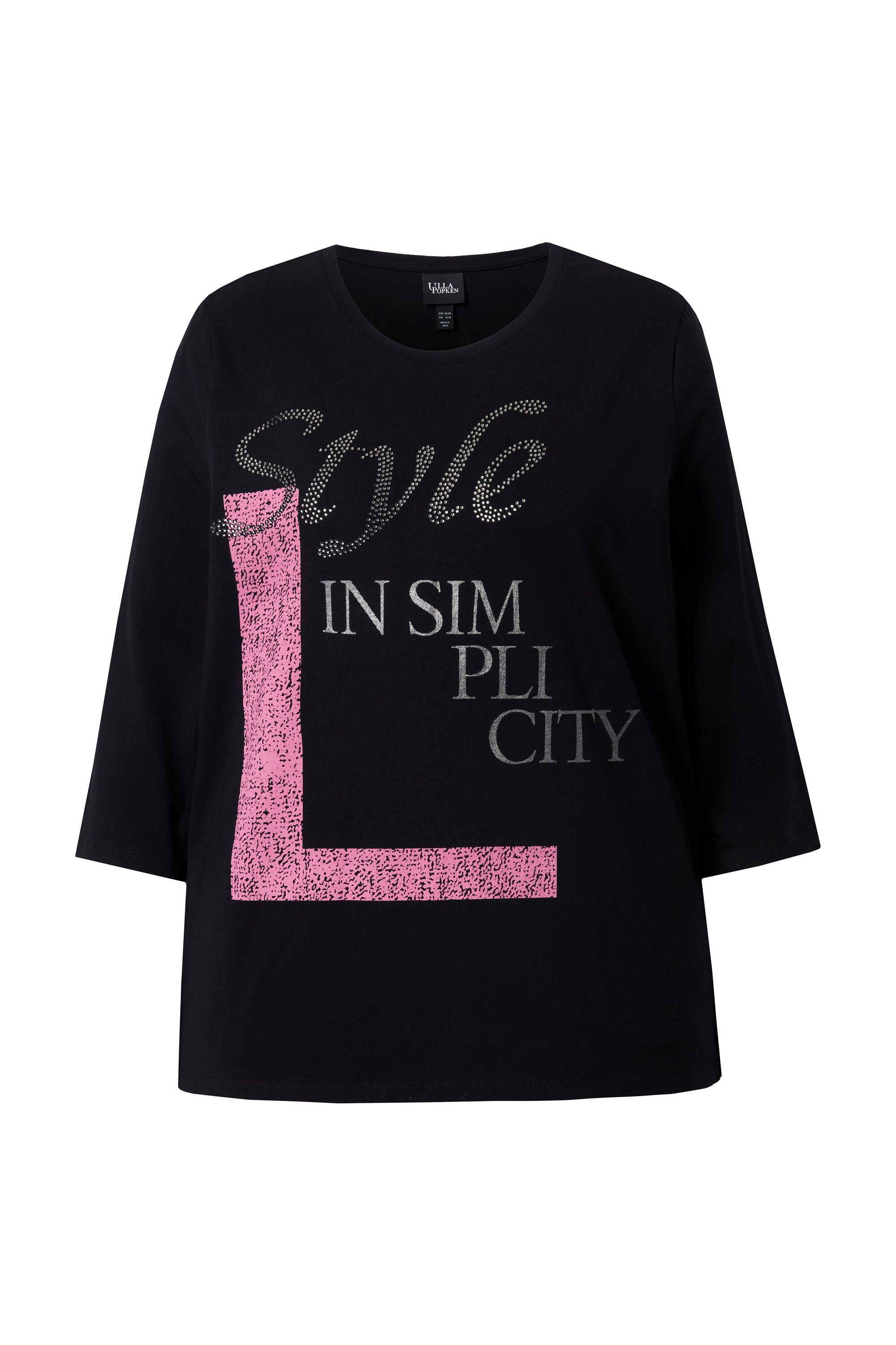 Ulla Popken Longsleeve Shirt Ziersteine Classic Rundhals 3/4-Arm günstig online kaufen