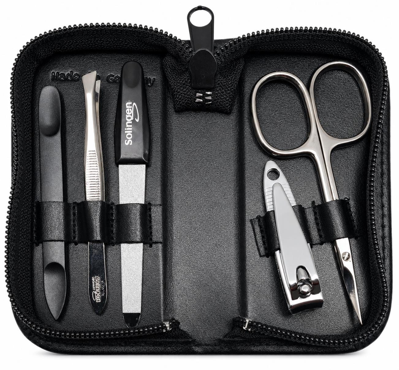 EloModa Maniküre-Kosmetik-Etui 5-tlg Maniküre-Set aus Echtleder – Made in Germany, Solingen Instrume, 5 tlg., Made in Germany