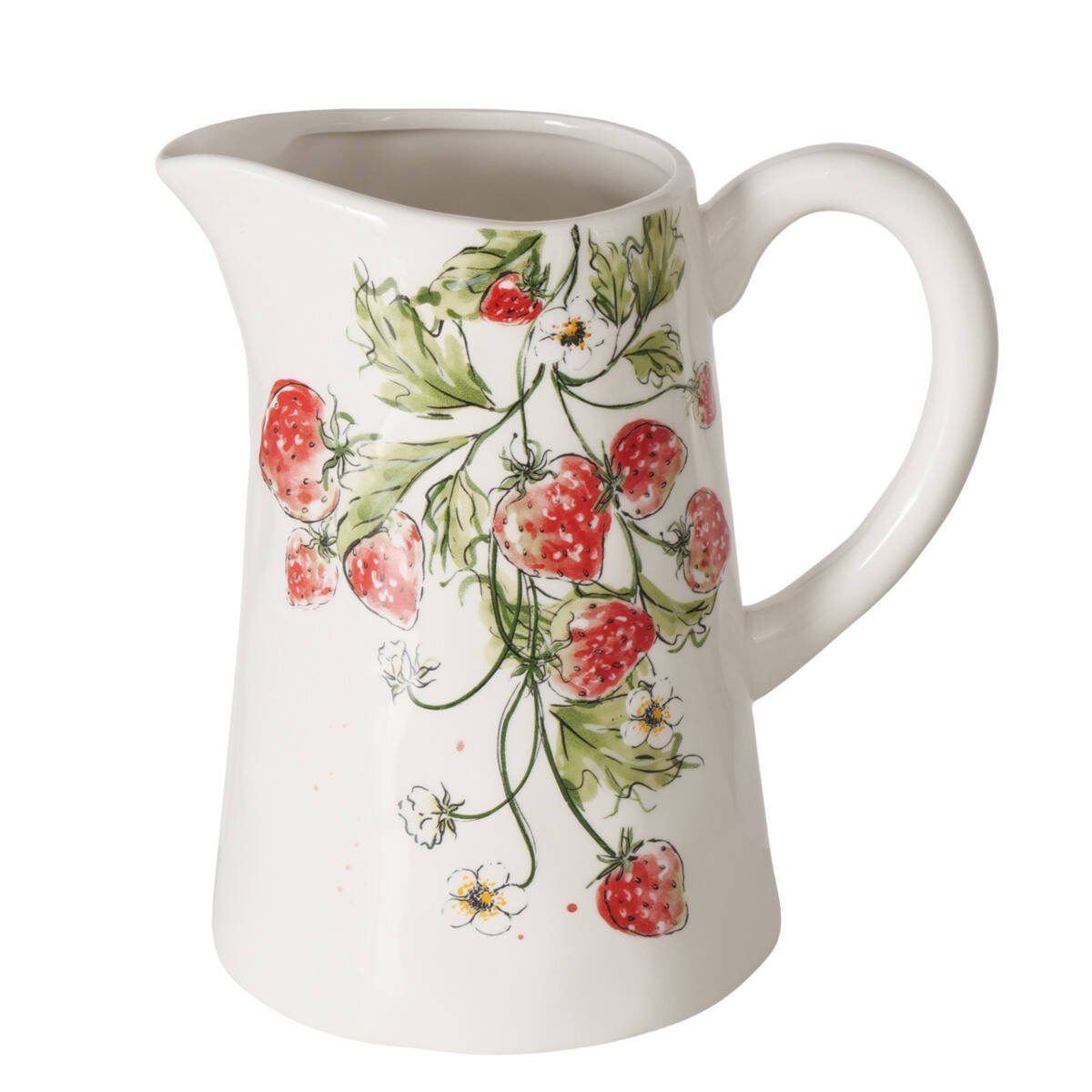 BOLTZE GRUPPE GmbH Wasserkrug Krug aus Keramik STRAWBERRY, Erdbeermuster, 1250 ml, (1250 ml)