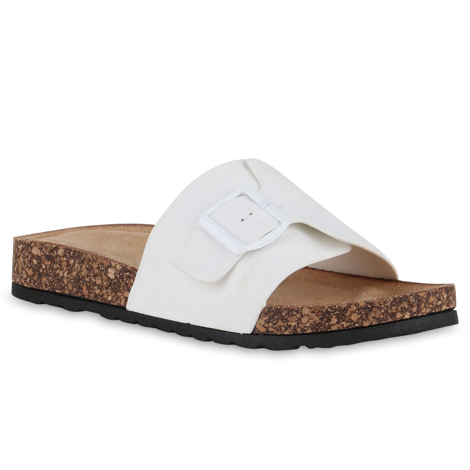 VAN HILL 841089 Pantolette Damen Мули Сандалі Schnallen Korkoptik Profil-Sohle