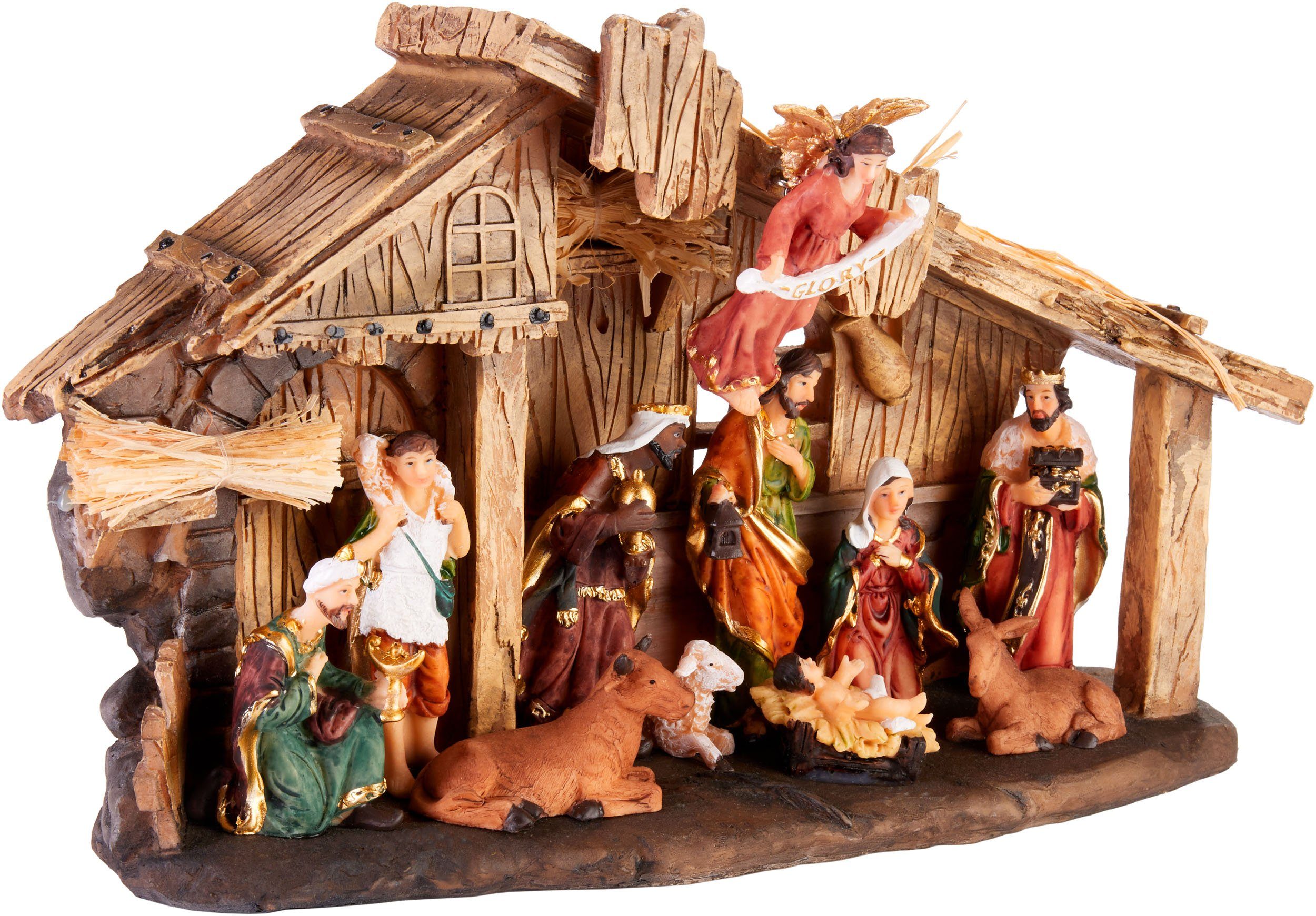 BRUBAKER Krippenfigur Weihnachtskrippe - 32 cm Krippenset mit 11 handbemalt günstig online kaufen