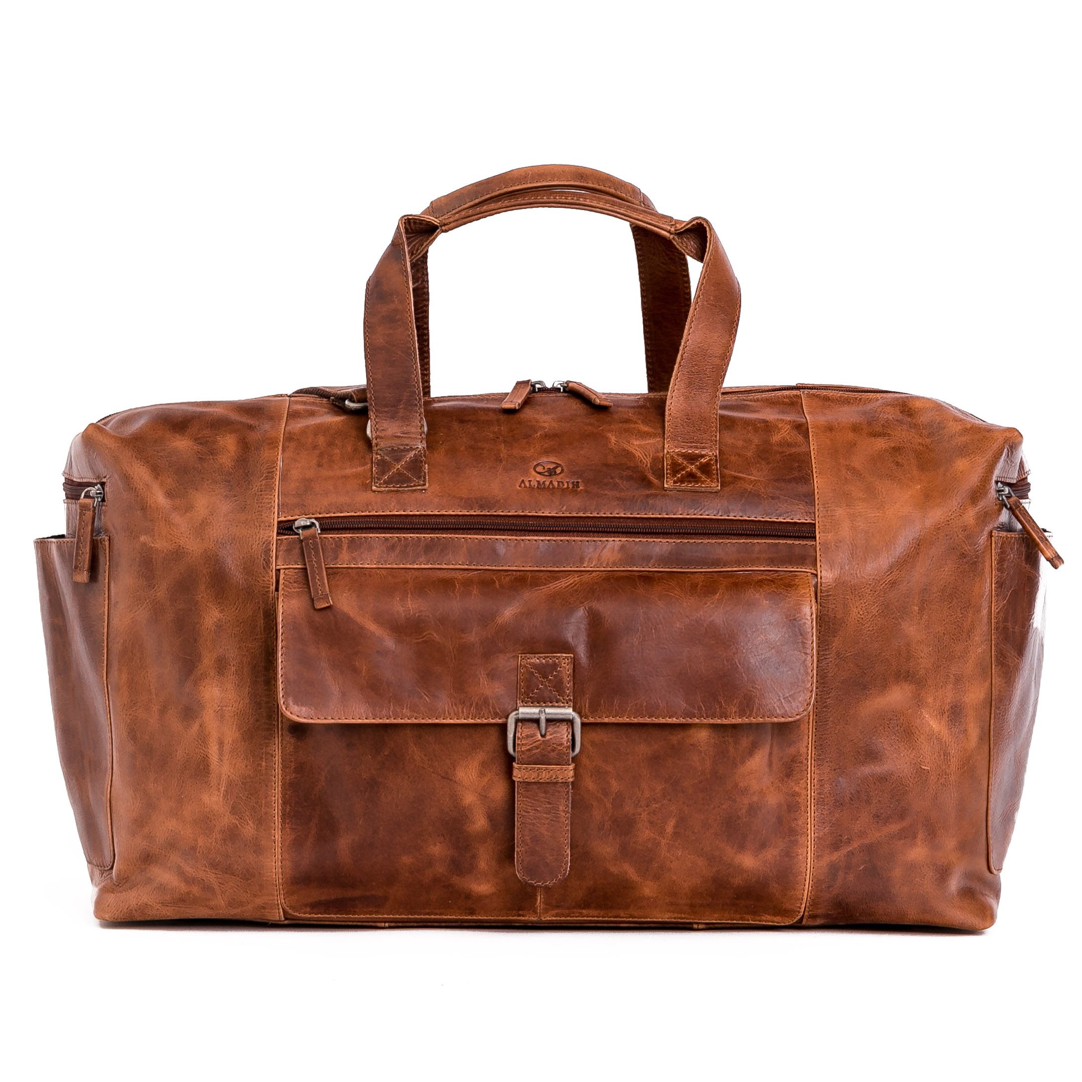 Reisetasche Leder groß AIKO Weekender 17 Zoll Herren Damen Sporttasche braun