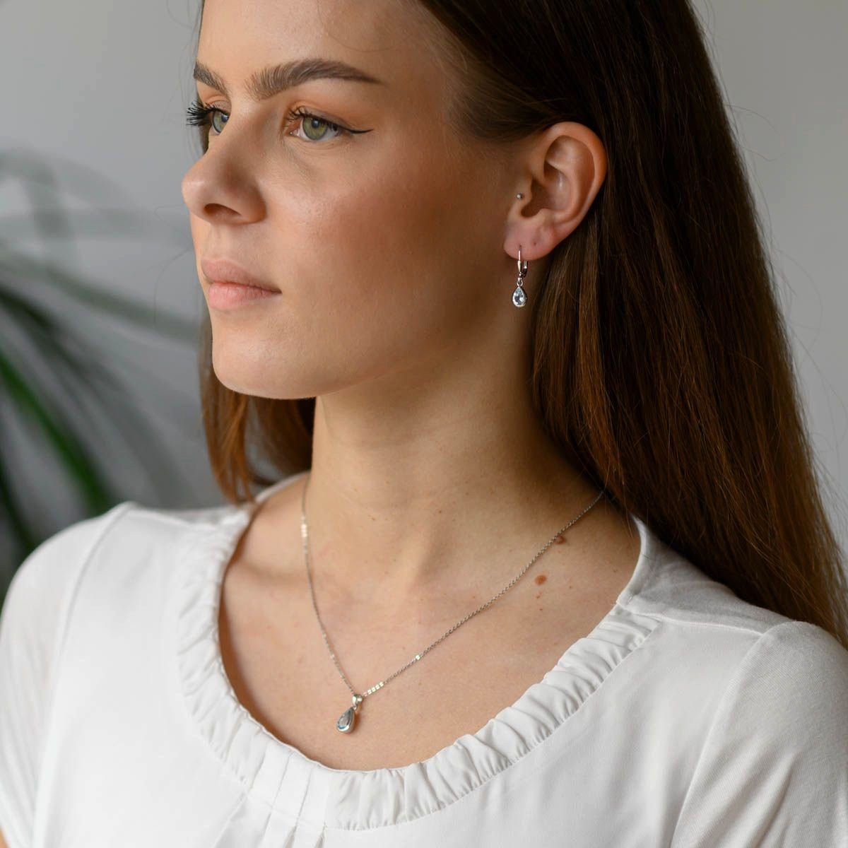 Materia Paar Ohrhänger Damen Topas Blau Edelstein SO-448, 925 Sterling Silber