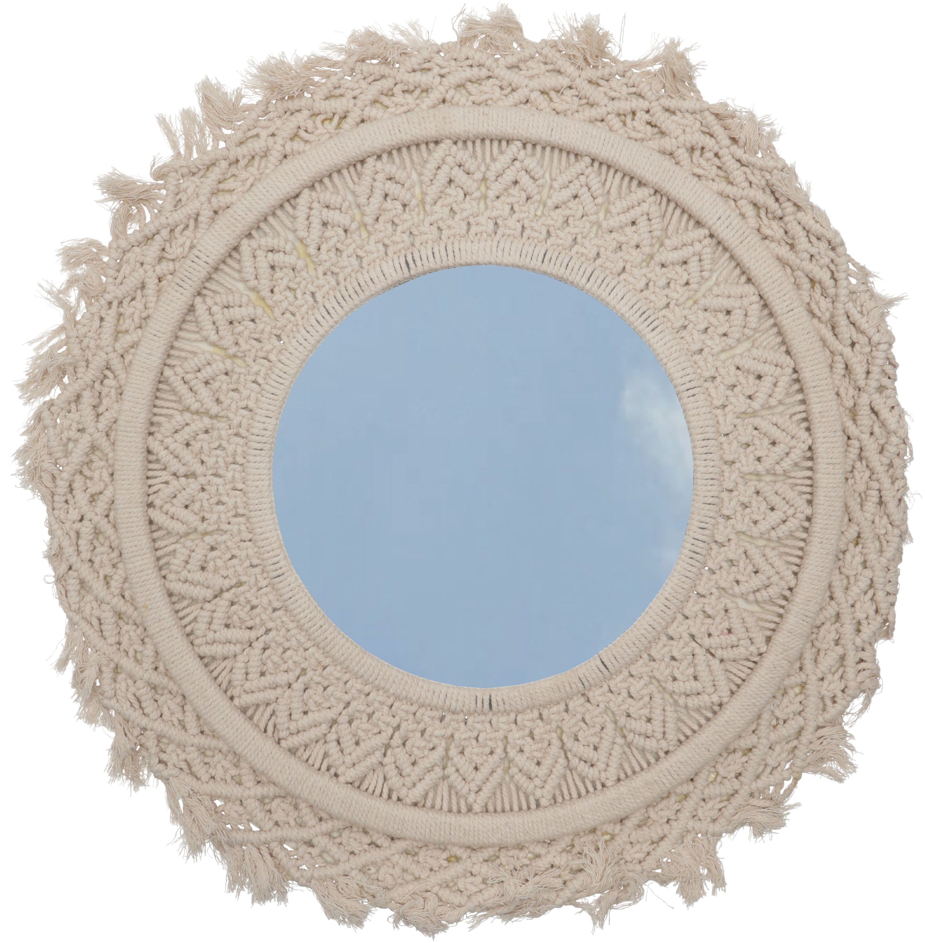 Guru-Shop Dekospiegel Spiegel mit geknüpftem Rahmen, Makramee, rund
