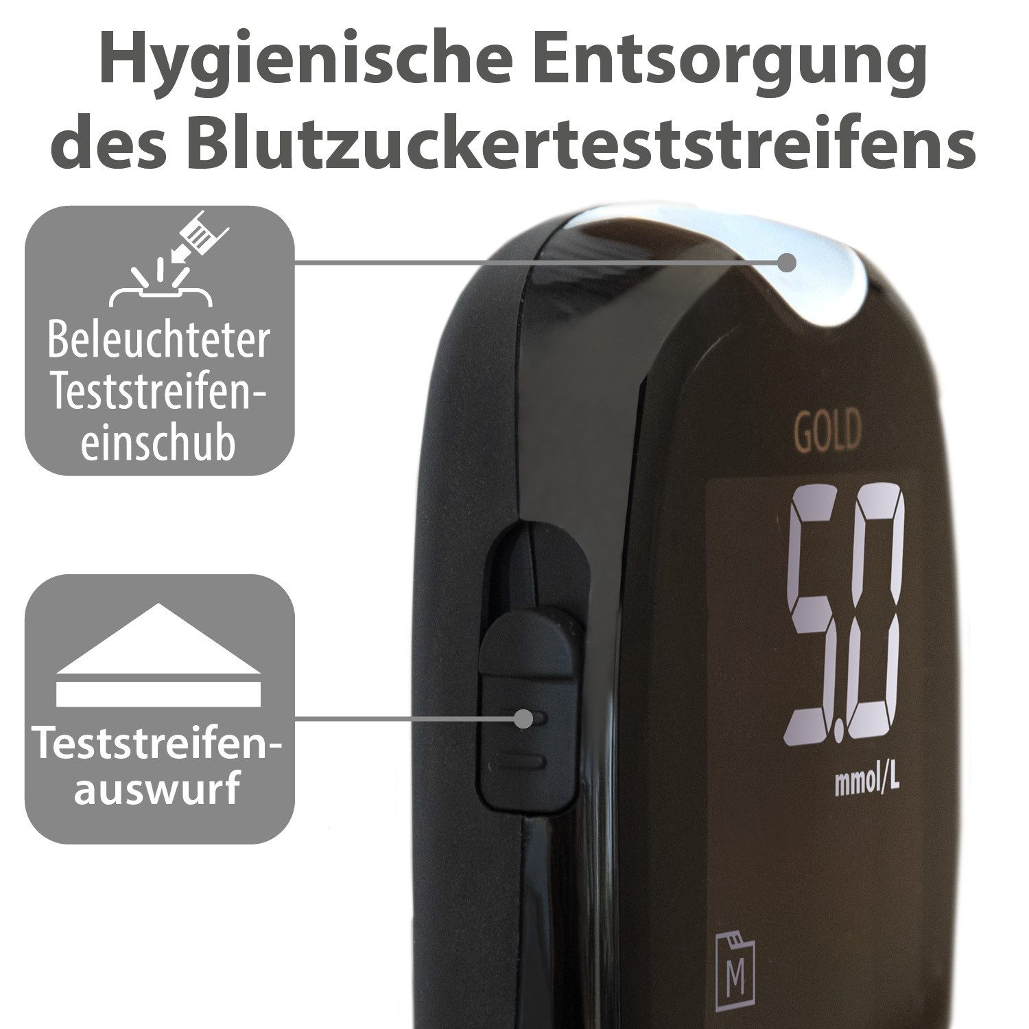 GlucoCheck Blutzuckermessgerät GlucoCheck GOLD Starter-Set mit 110 Teststreifen mmol/l – Bild 4 von 4