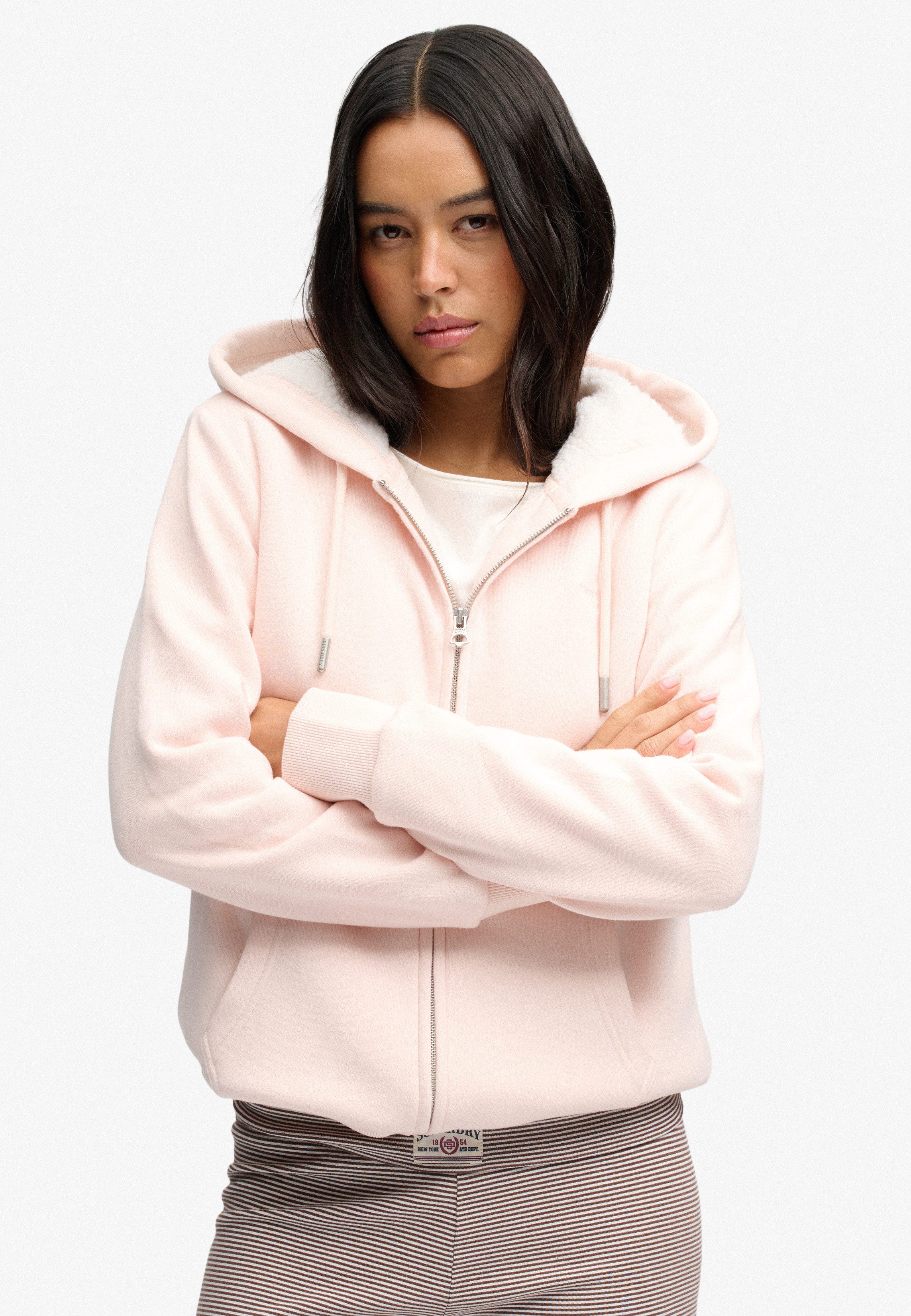 Superdry Kapuzensweatjacke SIGNATURE EMB BORG ZIPHOOD Baumwollmischung, relaxed fit