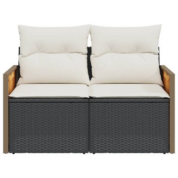 vidaXL Loungesofa Gartensofa mit Kissen 2-Sitzer Schwarz Poly Rattan