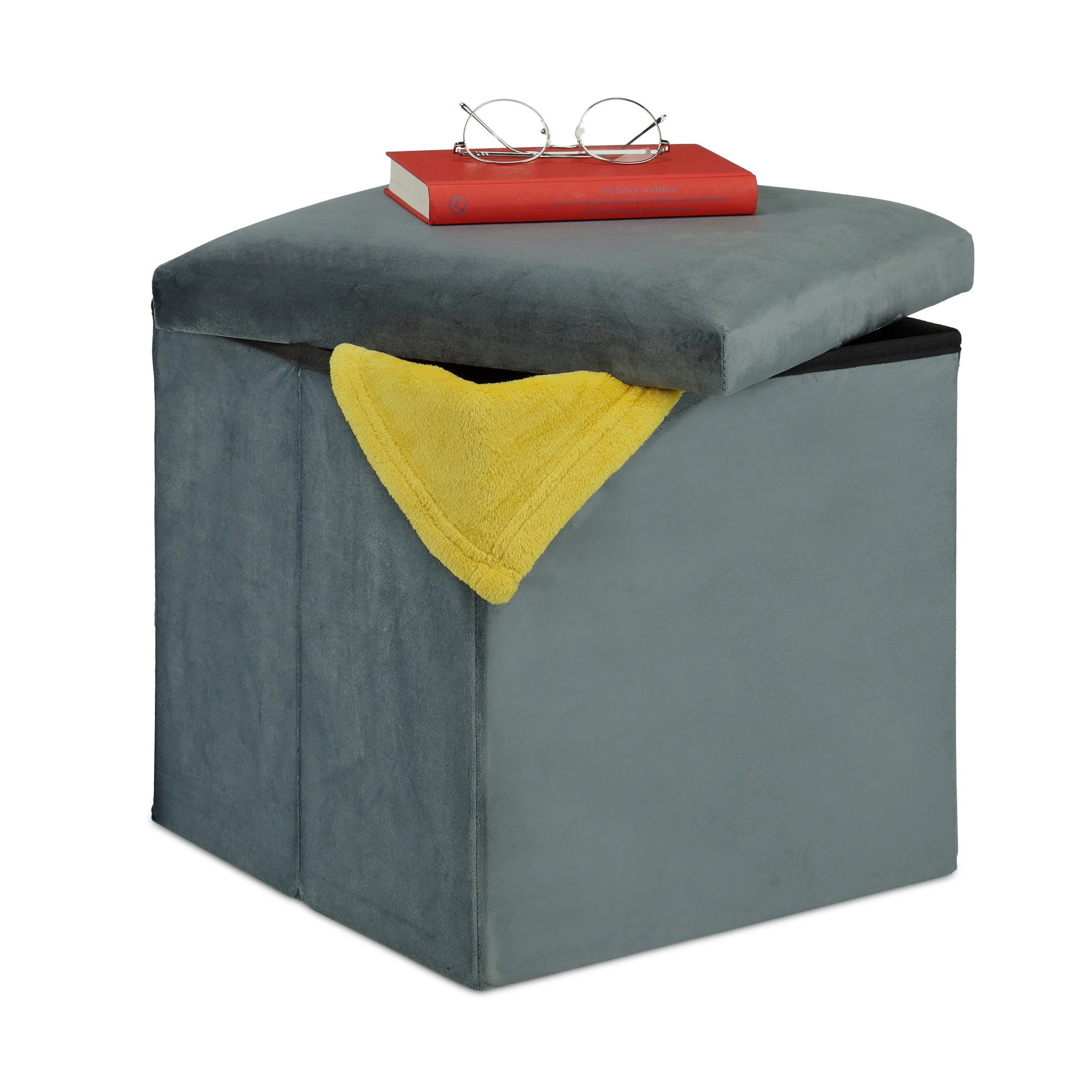 relaxdays Stauraumhocker Sitzhocker mit Stauraum, Dunkelgrau günstig online kaufen