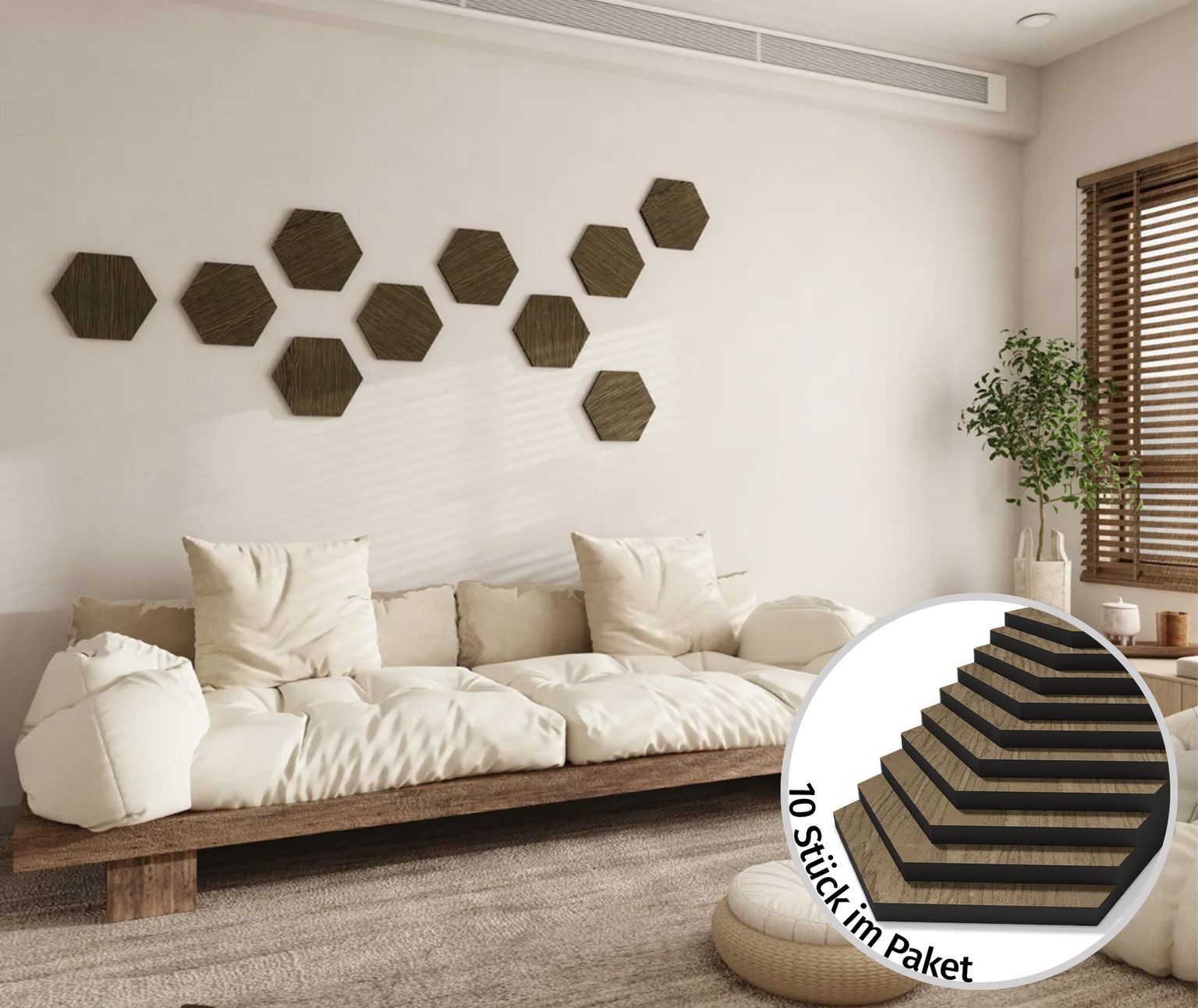 HORI Wandpaneel HORI Akustikpaneele Hexagon, BxL: 20x23 cm, 46 qm, (10-tlg) HORI Akustik Dekor Wandpaneele: Walnuss