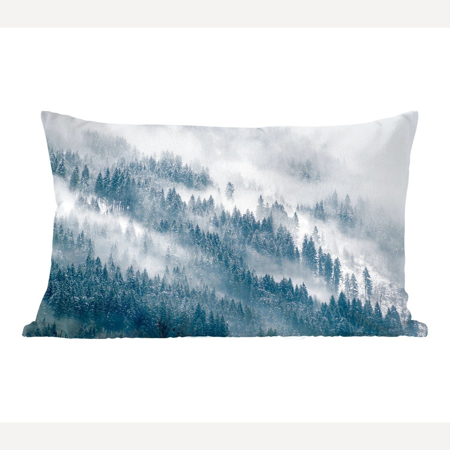 MuchoWow Dekokissen Winter - Nebel - Wald - Schnee - Kiefer, Wohzimmer Dekoration, Zierkissen, Dekokissen mit Füllung, Schlafzimmer